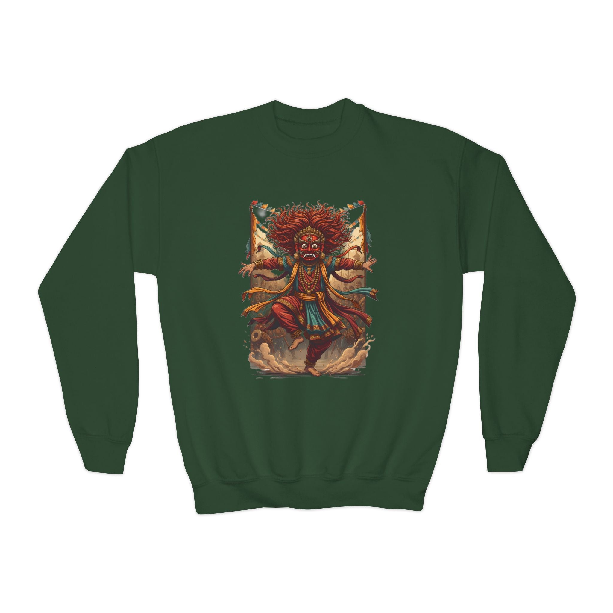 Youth Sweatshirt — Colorful Tribal Dancer Graphic Crewneck
