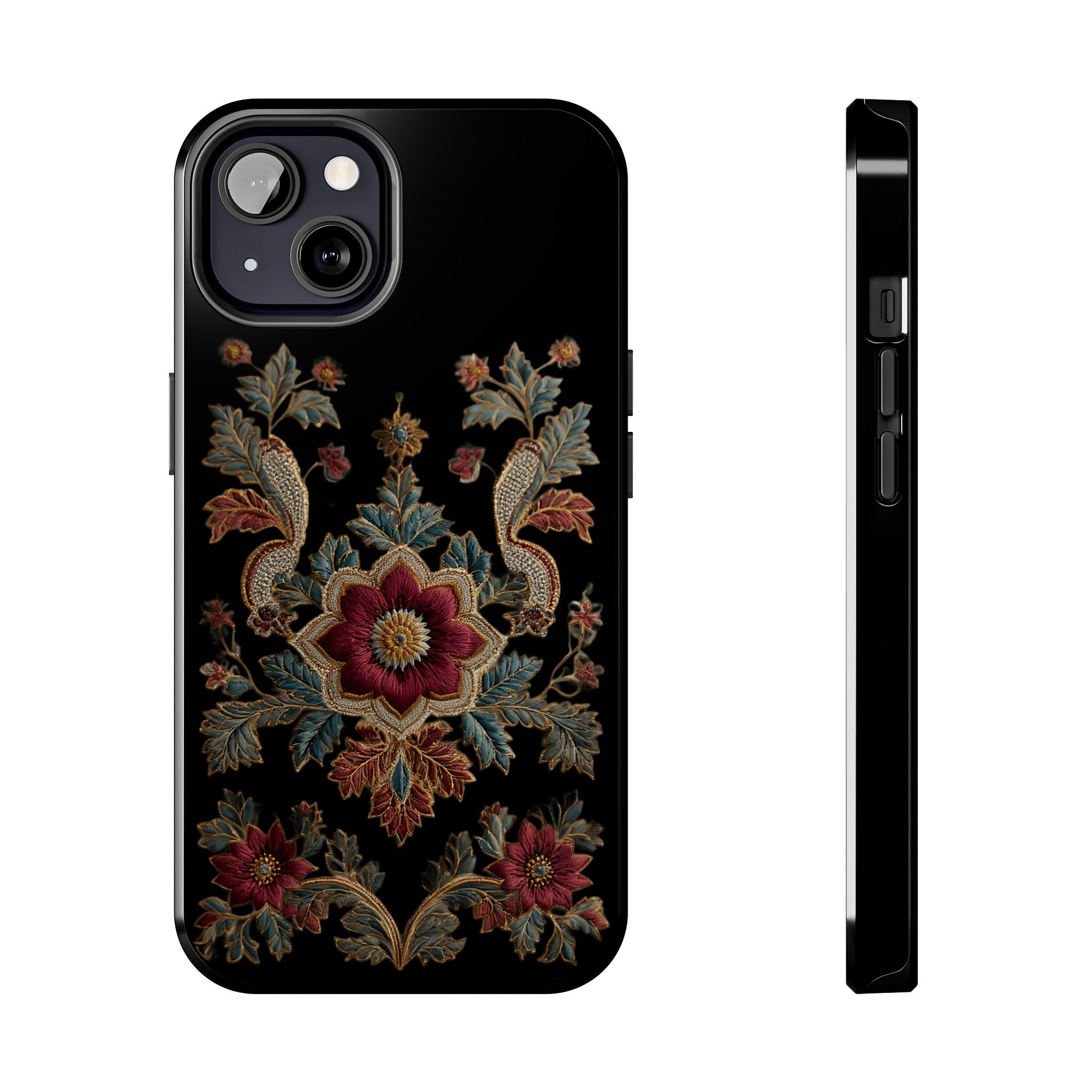 Floral Embroidered Tough Phone Case — Vintage Boho Protective Cover