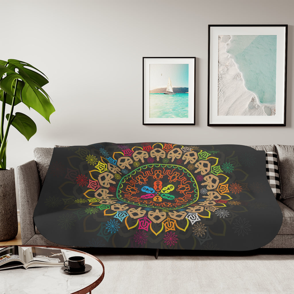 Boho Mandala Sherpa Blanket — Reversible Two‑Tone Cozy Throw