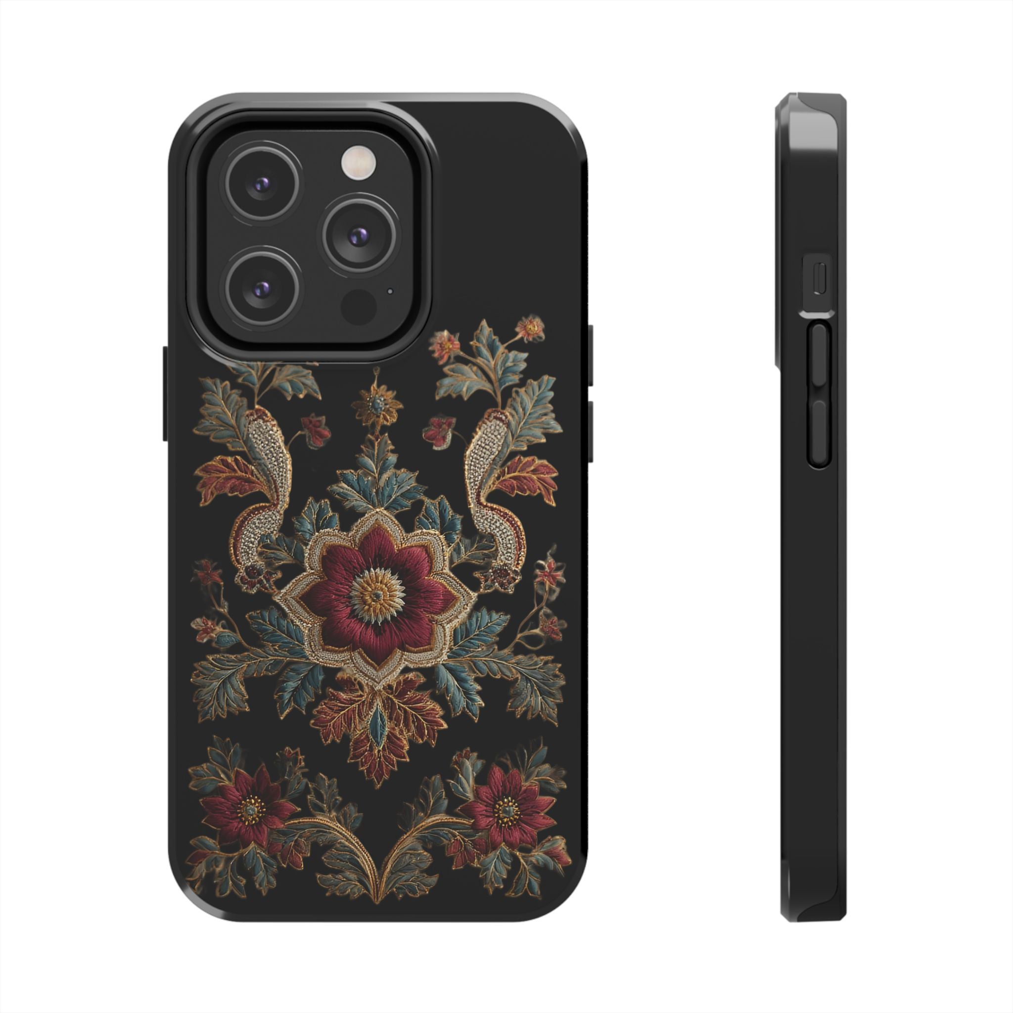 Floral Embroidered Tough Phone Case — Vintage Boho Protective Cover