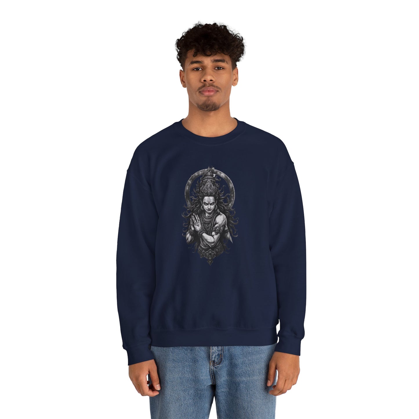 Shiva Meditation Crewneck Sweatshirt — Detailed Shiva Portrait Spiritual Yoga Pullover