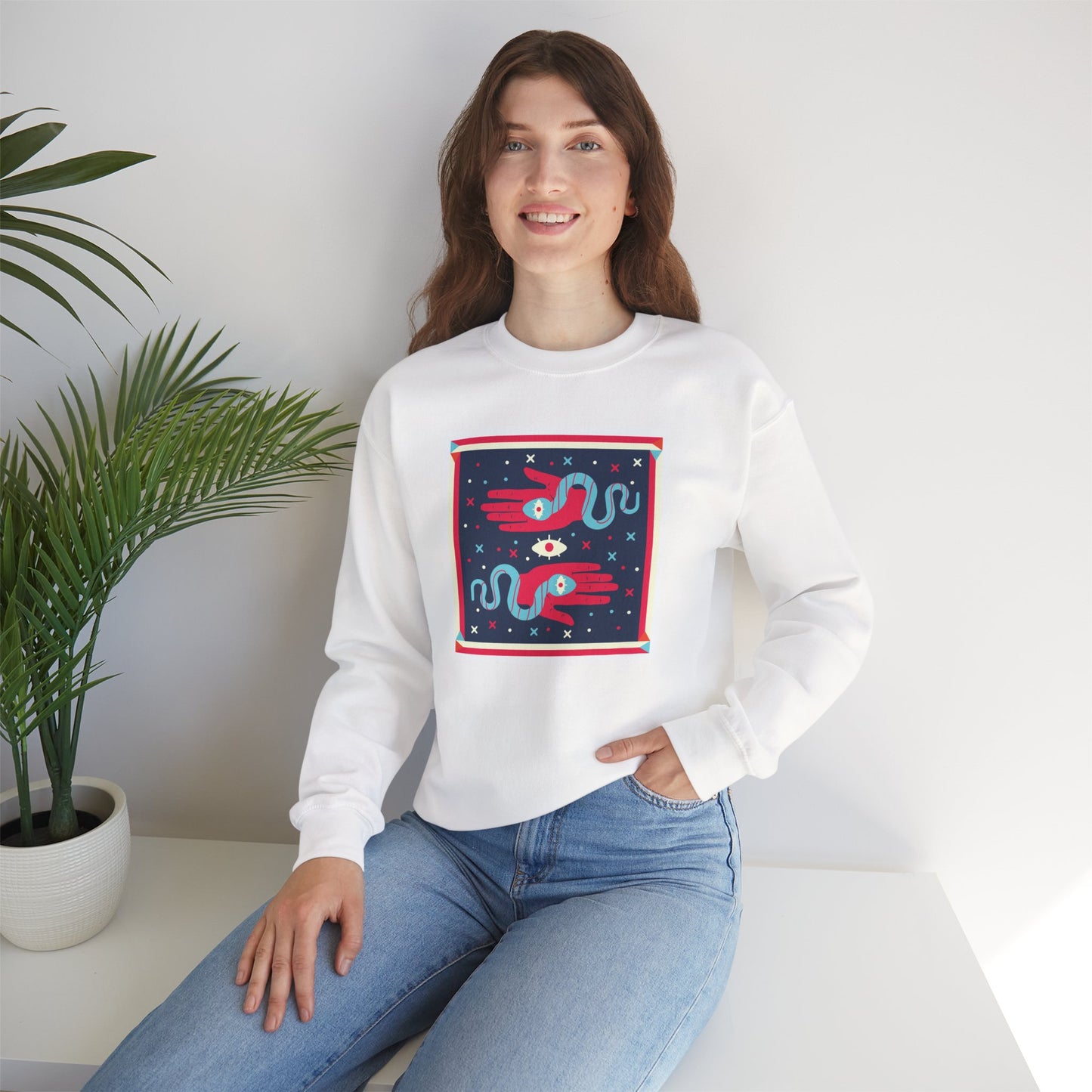 Crewneck Sweatshirt — Mystic Hand & Snake Graphic