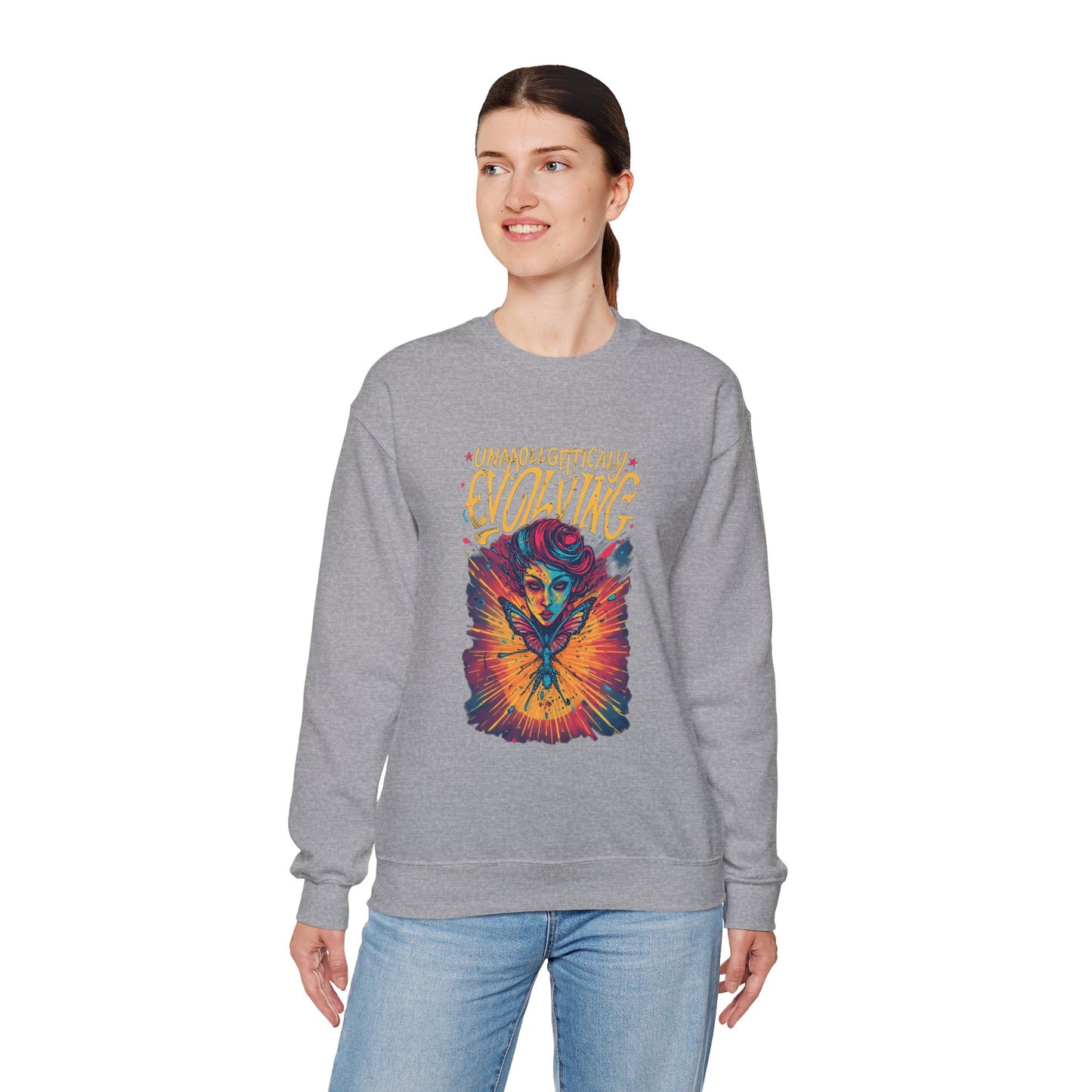 Evolving Butterfly Crewneck Sweatshirt — "Unafraid, Authentically Evolving" Inspirational Pullover