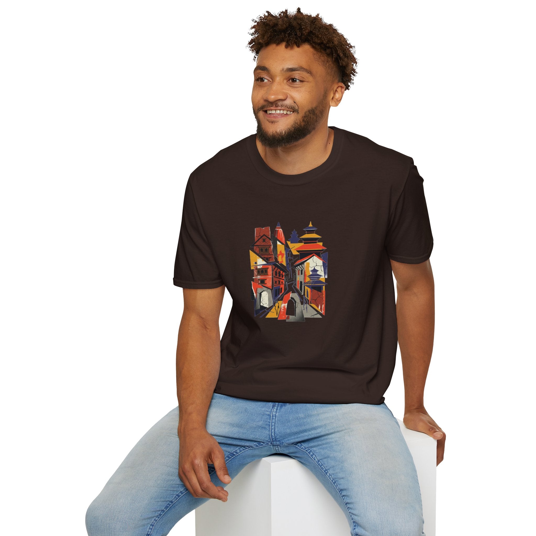 Cityscape Art Tee — Abstract Urban Alley Illustration T-Shirt