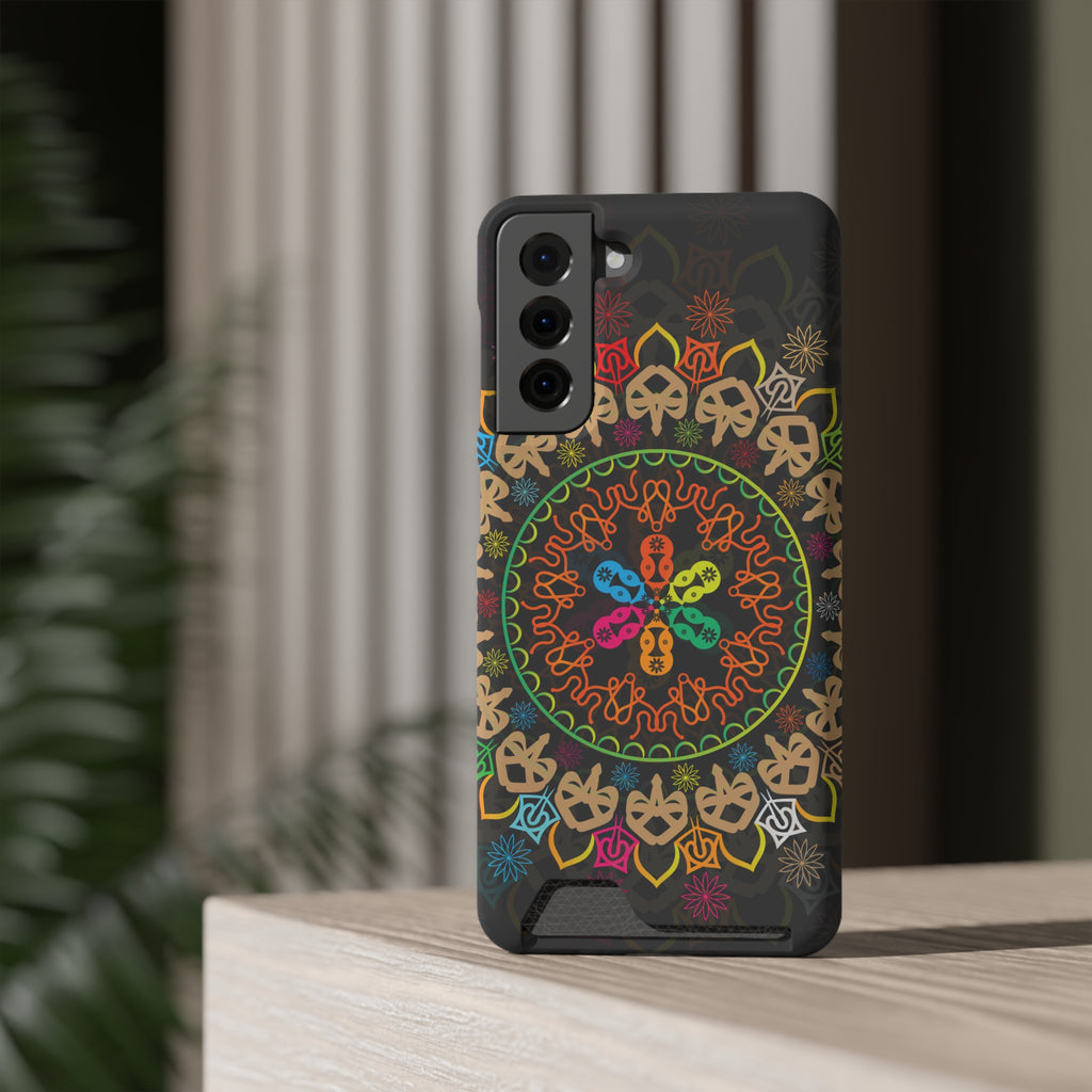 Colorful Mandala Phone Case with Card Holder, Bohemian Phone Accessory, Gift for Him/Her, Vibrant Smartphone Case, Artistic Phone Cover