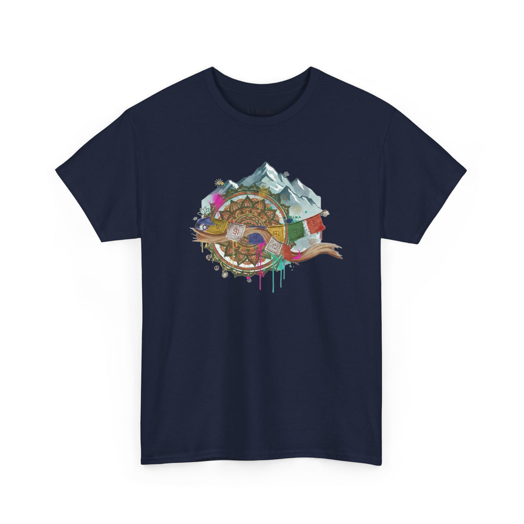 Adventure Compass Graphic Tee — Mountain, Globe & Flag Illustration