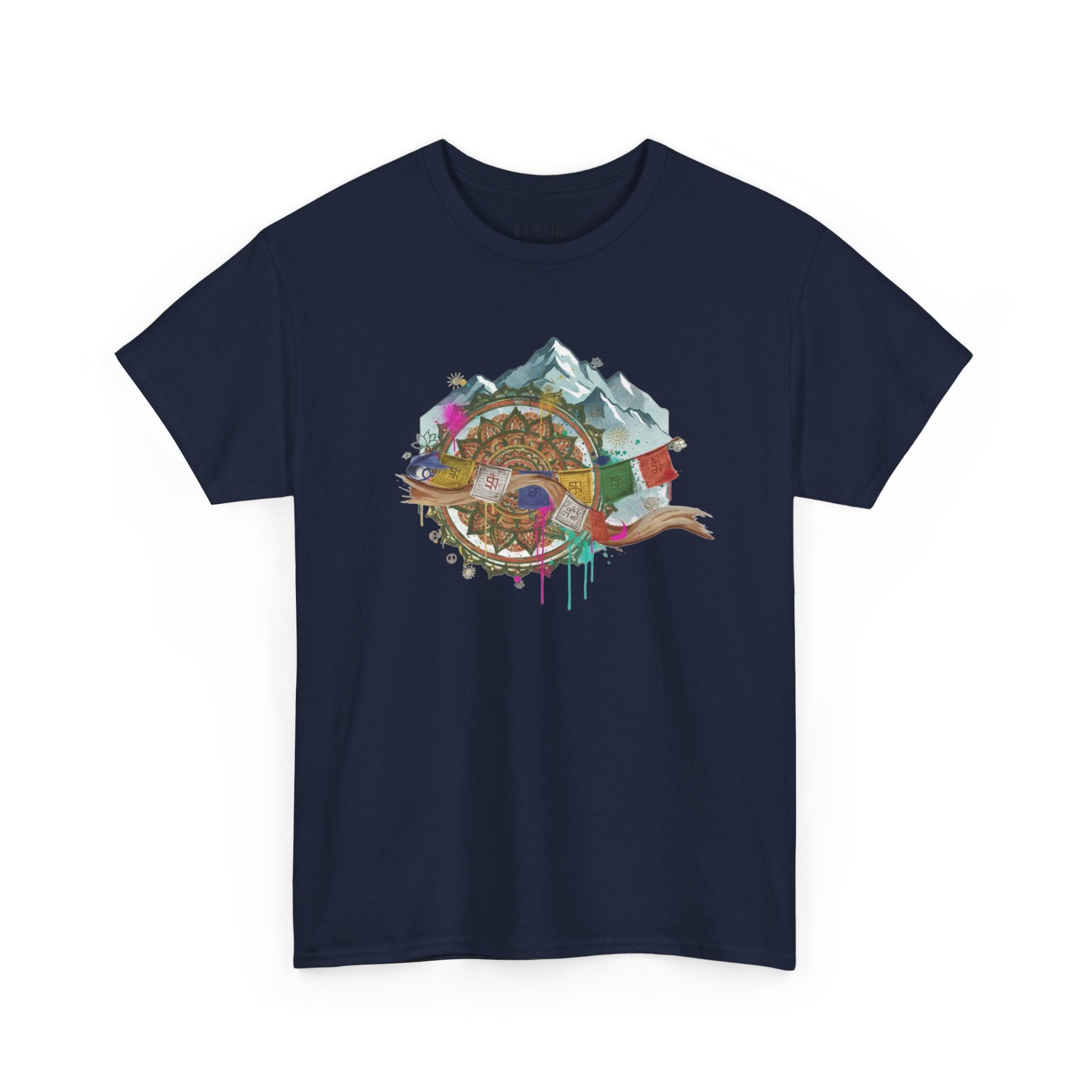 Adventure Compass Graphic Tee — Mountain, Globe & Flag Illustration