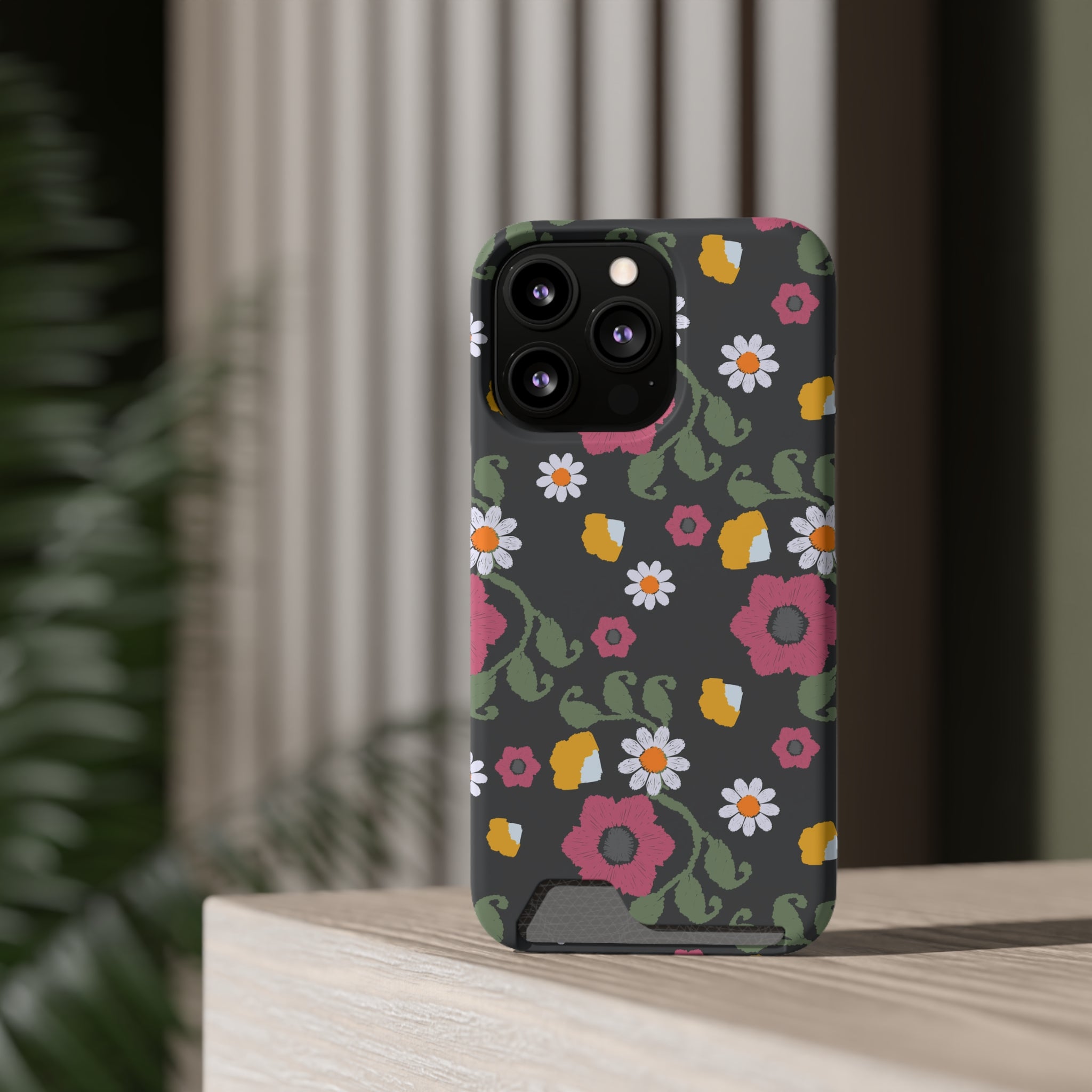 Floral Phone Case with Card Holder, Stylish Smartphone Accessory, Gifts for Her, Trendy Floral Design, Perfect for Spring & Summer