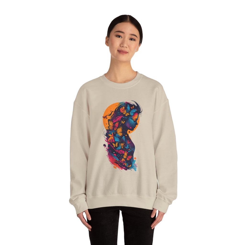Butterfly Silhouette Crewneck Sweatshirt — Colorful Butterfly Profile Graphic