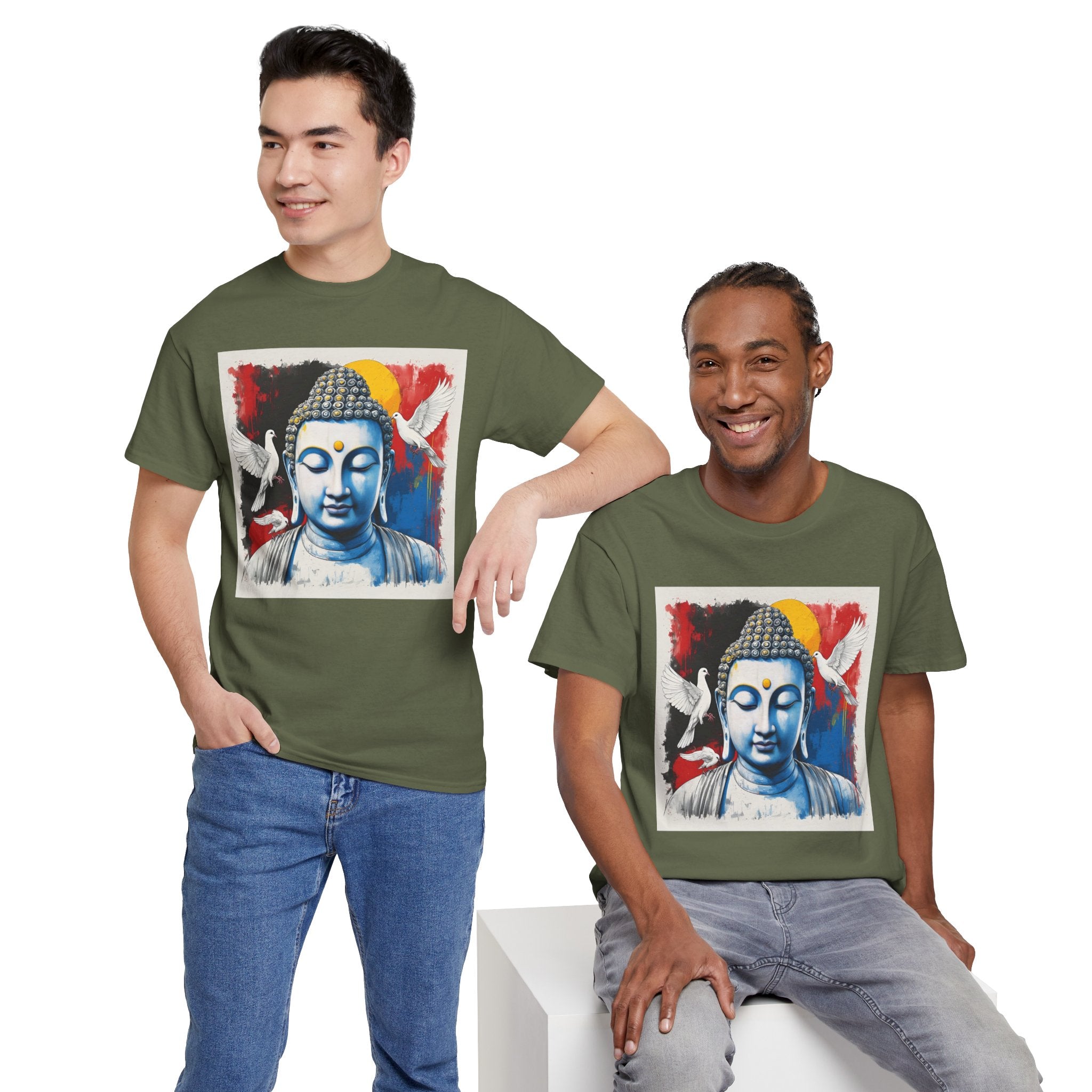 Buddha Peace Tee — Colorful Buddha & Doves Graphic T-Shirt