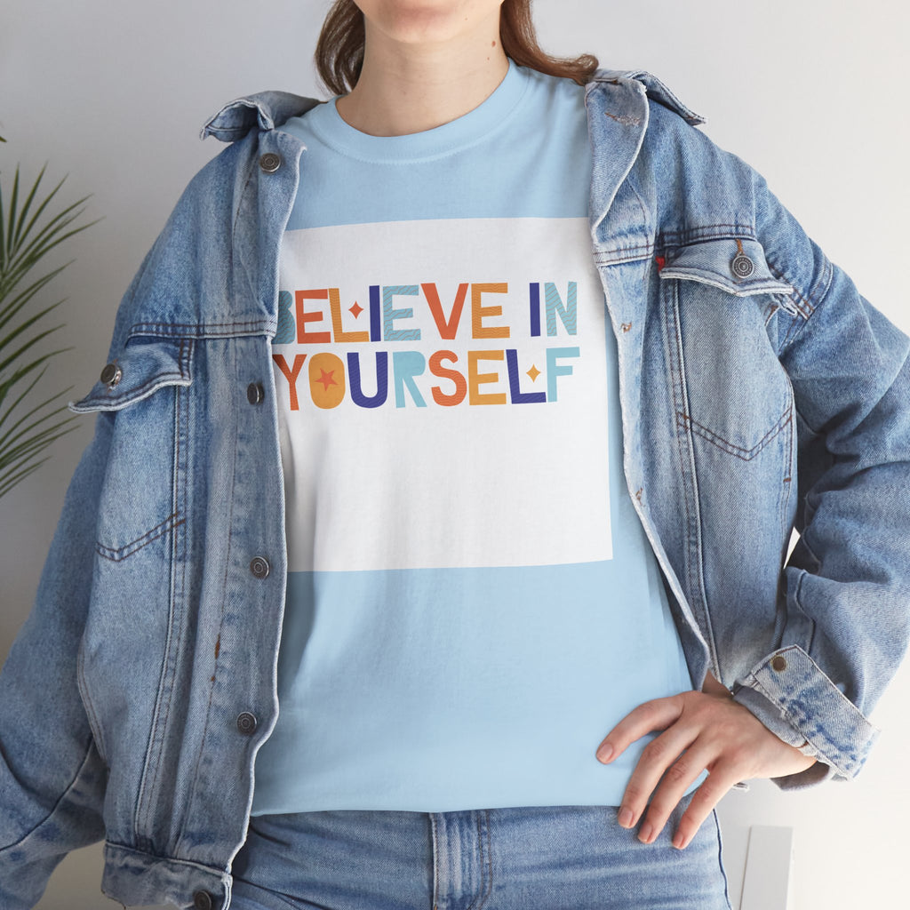 T-Shirt — "Believe in Yourself" Colorful Retro Motivational Tee