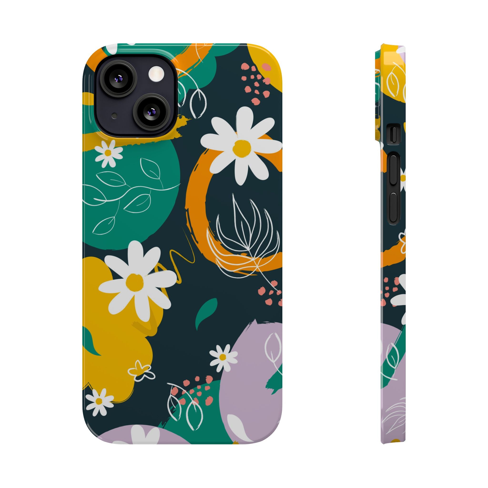 Floral Circle Slim Phone Case — Colorful Abstract Daisies Phone Cover