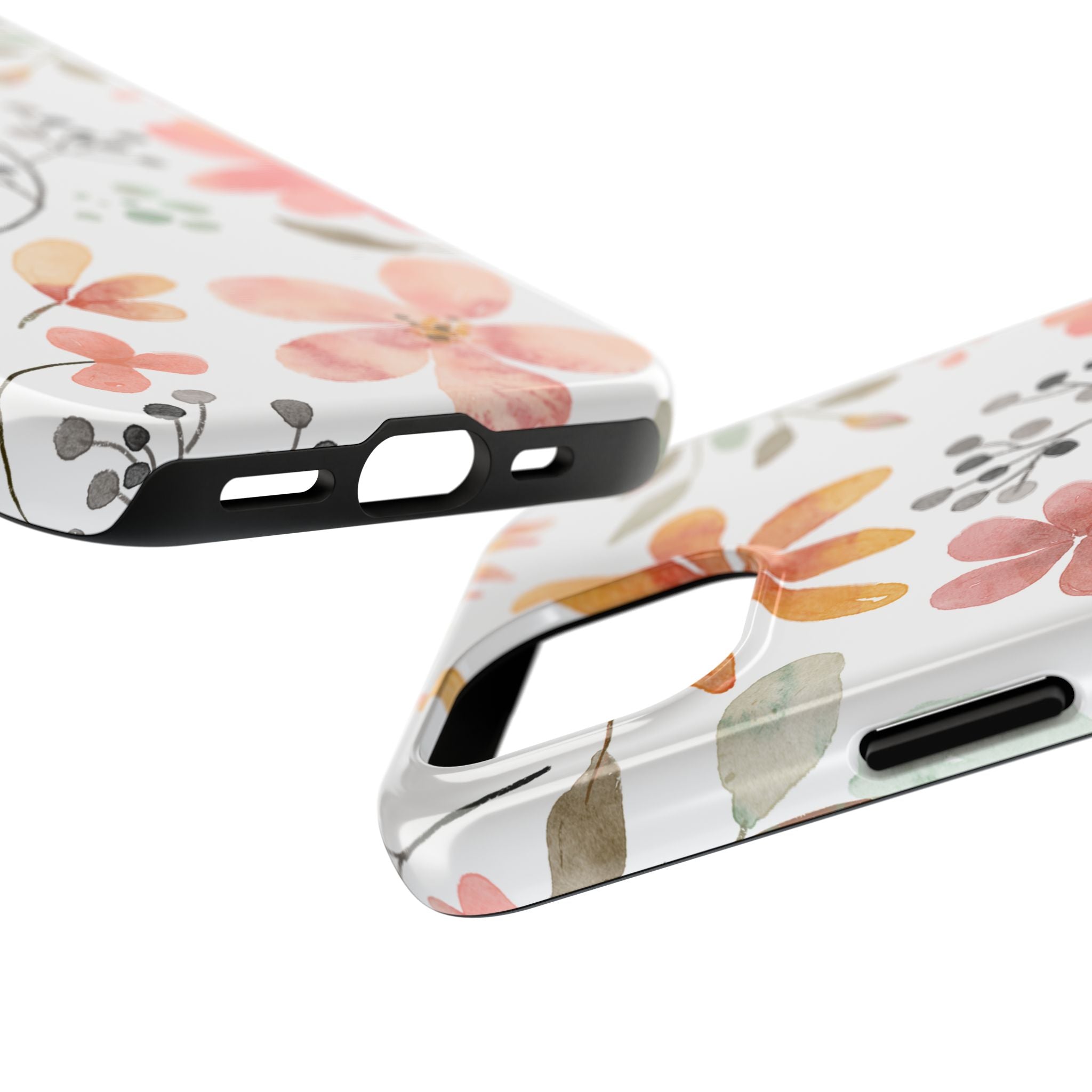Floral Watercolor Tough Phone Case — Pink & Peach Botanical Protection