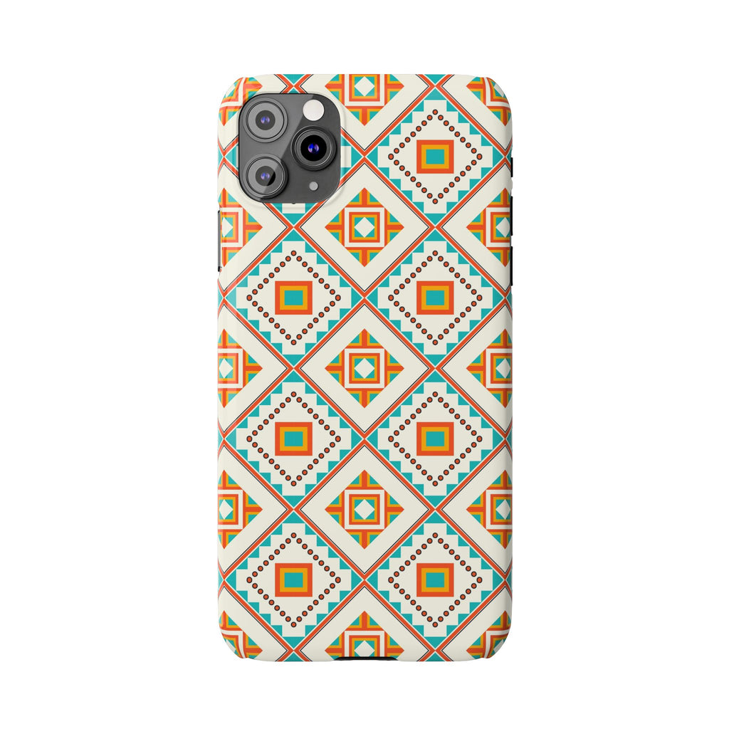 Slim Phone Case — Retro Geometric Tile Pattern (Turquoise & Orange)