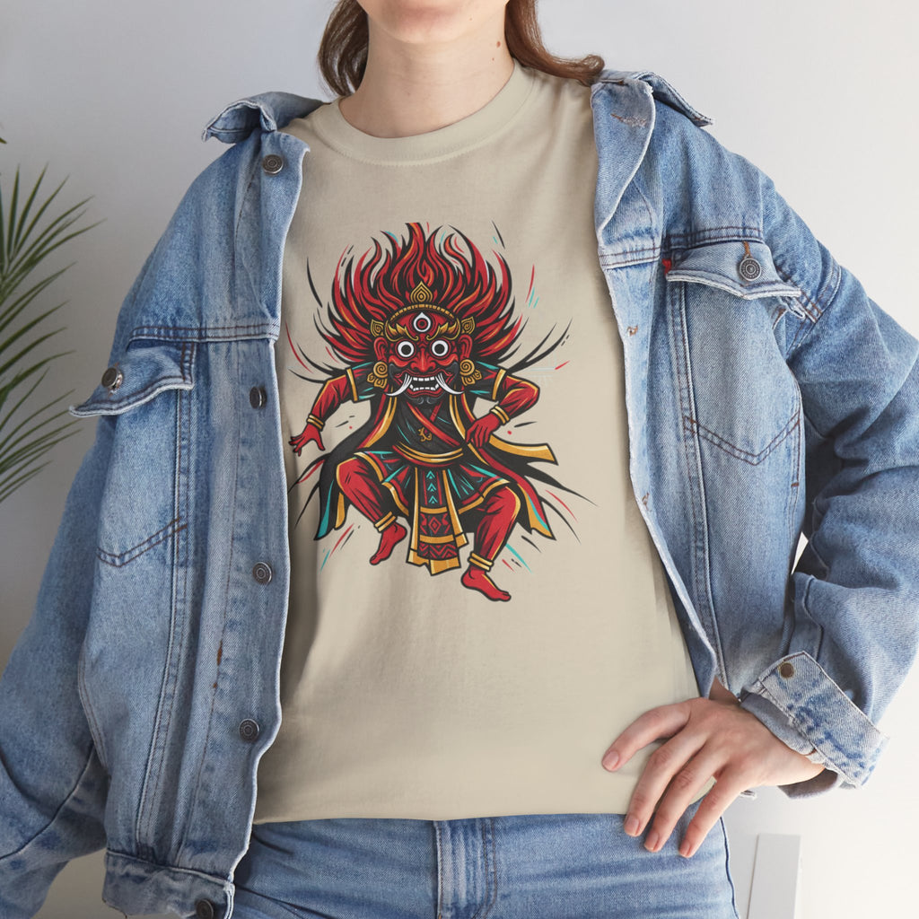 T-Shirt — Fierce Red Oni Demon Graphic Tee (Mythic Japanese Mask Design)
