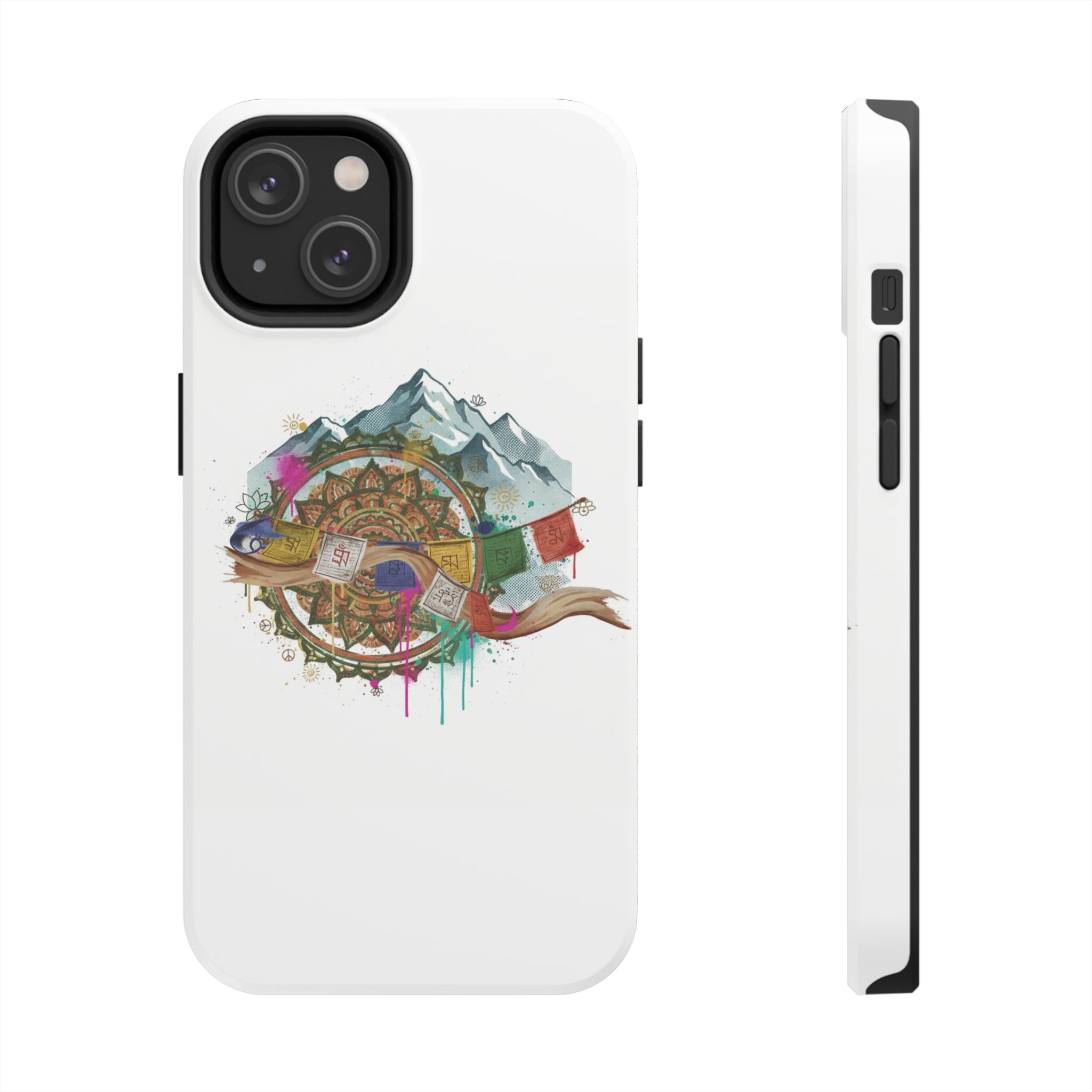 Mountain Compass Tough Phone Case with Prayer Flags & Fish Design