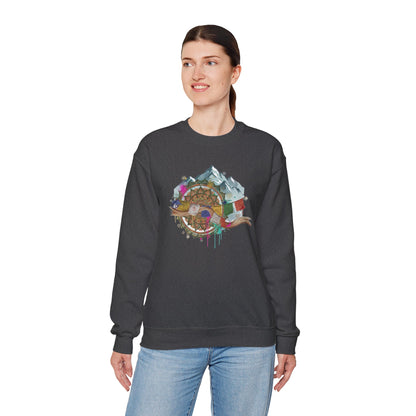 Adventure Mountain Crewneck Sweatshirt — Colorful Hiking Compass & Peaks Design