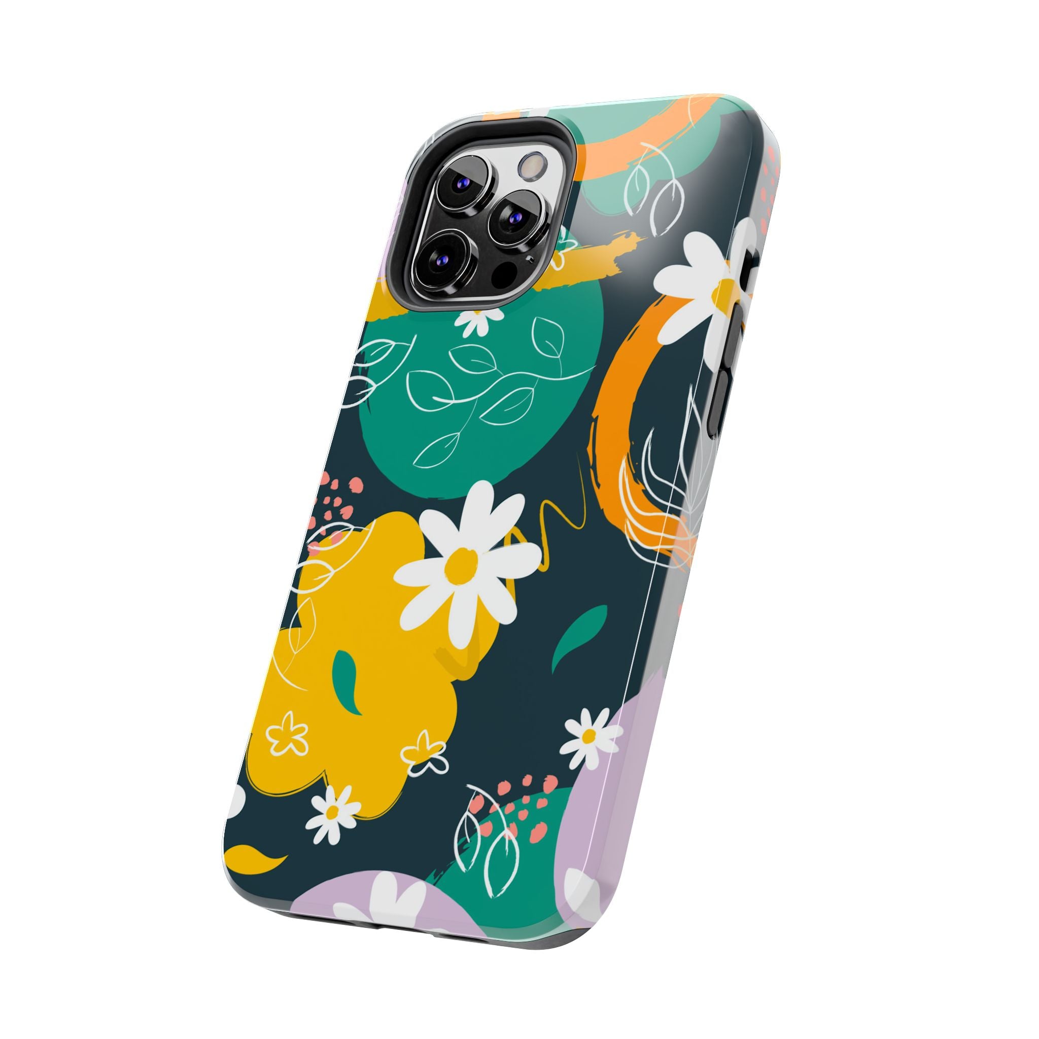 Floral Abstract Tough Phone Case — Colorful Daisies & Brushstroke Design