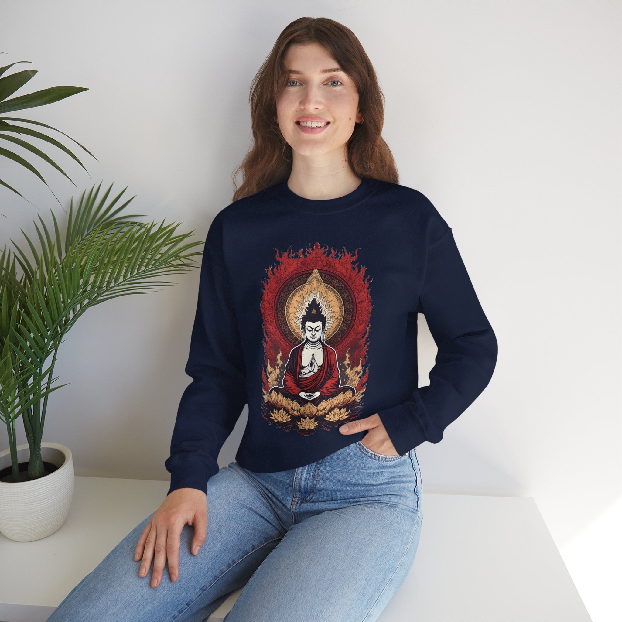 Buddha Lotus Flame Crewneck Sweatshirt