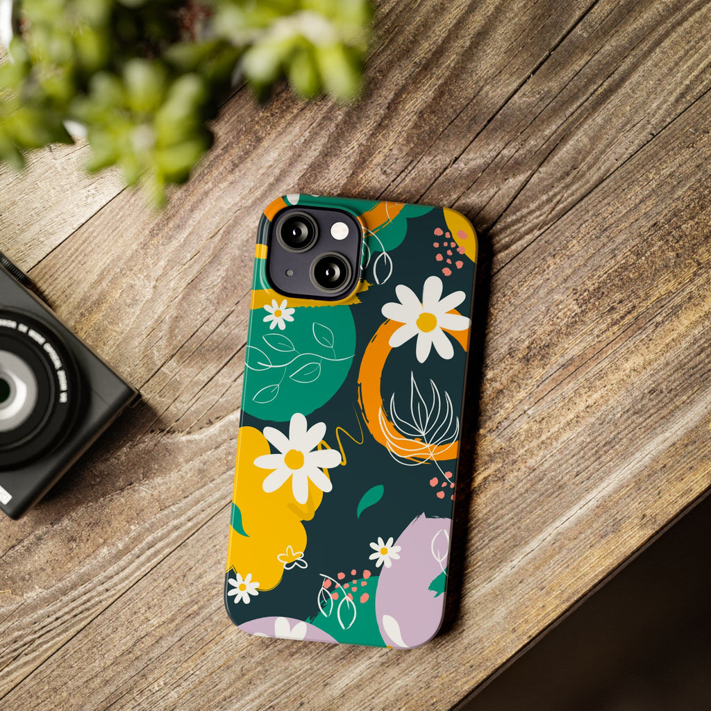 Floral Circle Slim Phone Case — Colorful Abstract Daisies Phone Cover