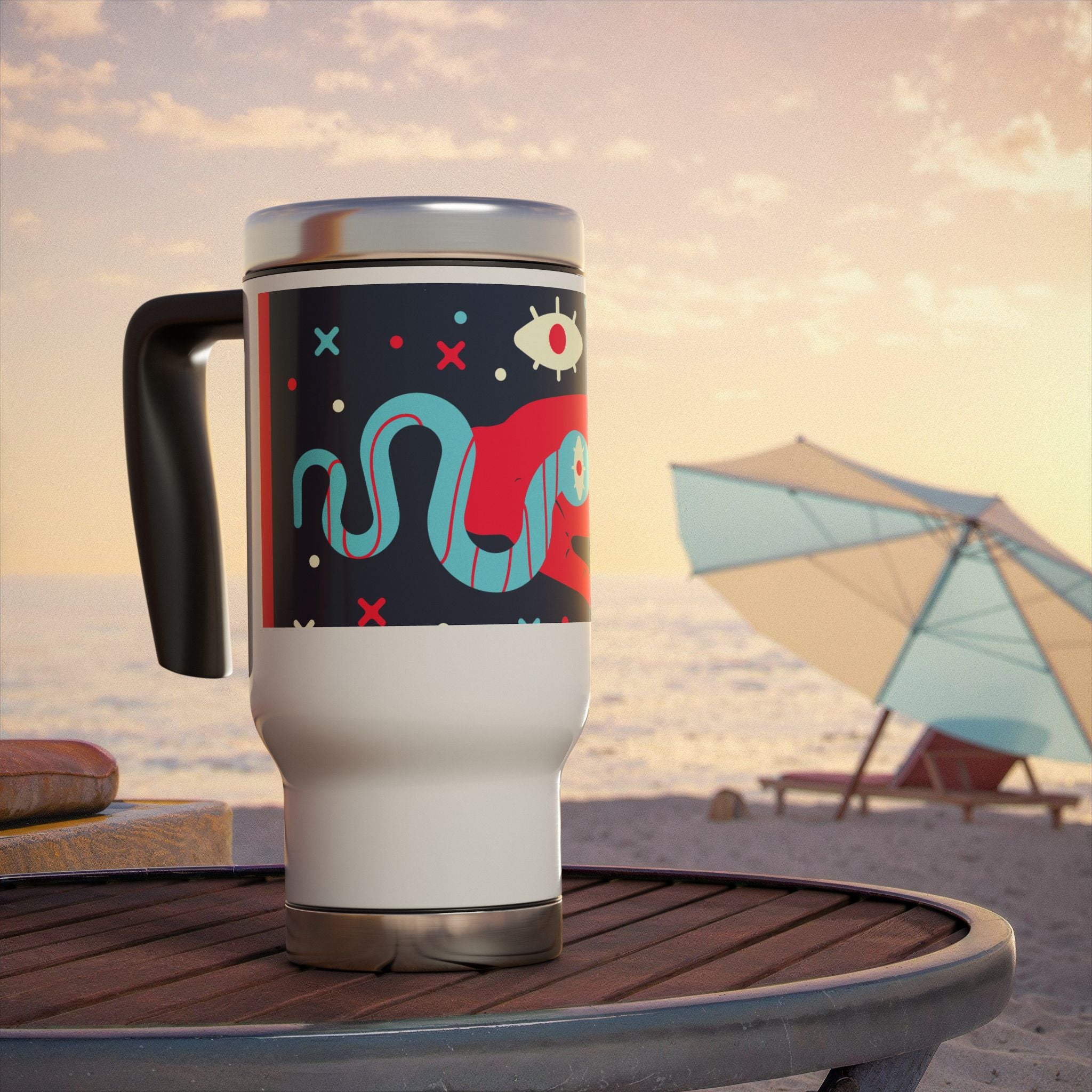 Vibrant Snake Design Travel Mug with Handle, Travel Coffee Cup, Artsy Gift for Her, Unique Drinkware, Camping Accessories, Road Trip [...]