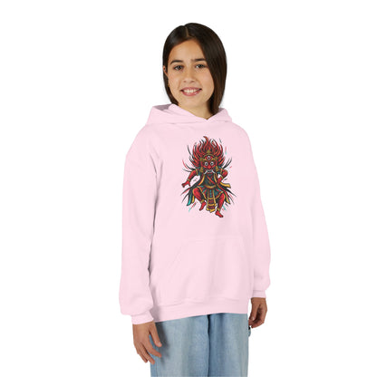 Youth Hoodie — Colorful Mythical Demon Mask Graphic