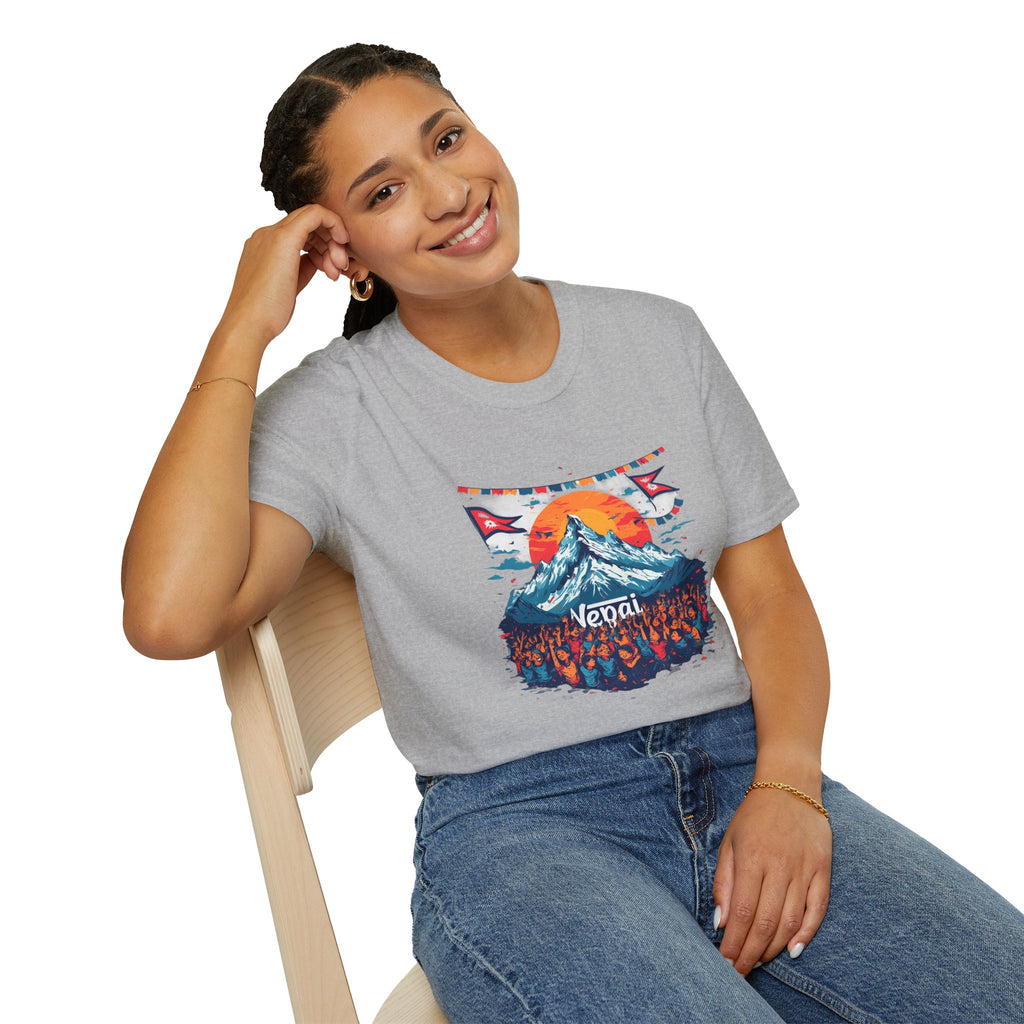 Nepal Mountain Sunrise T-Shirt — Retro Trekking Graphic Tee