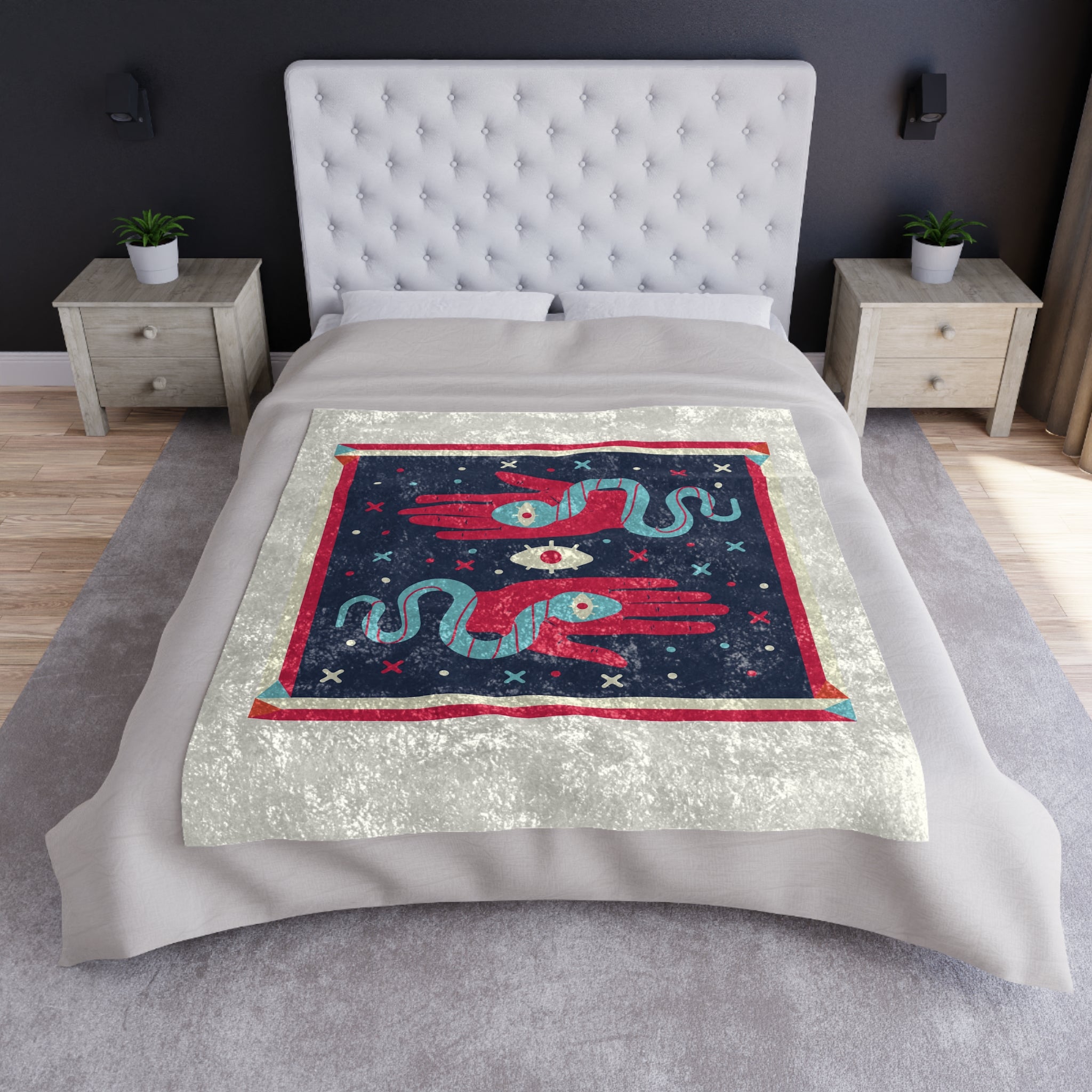 Crushed Velvet Blanket — Occult Snake & Hand Pattern Throw