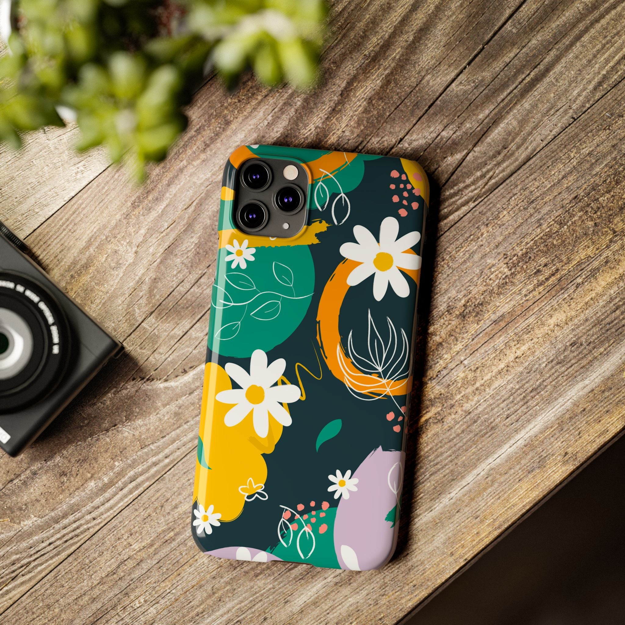 Floral Circle Slim Phone Case — Colorful Abstract Daisies Phone Cover