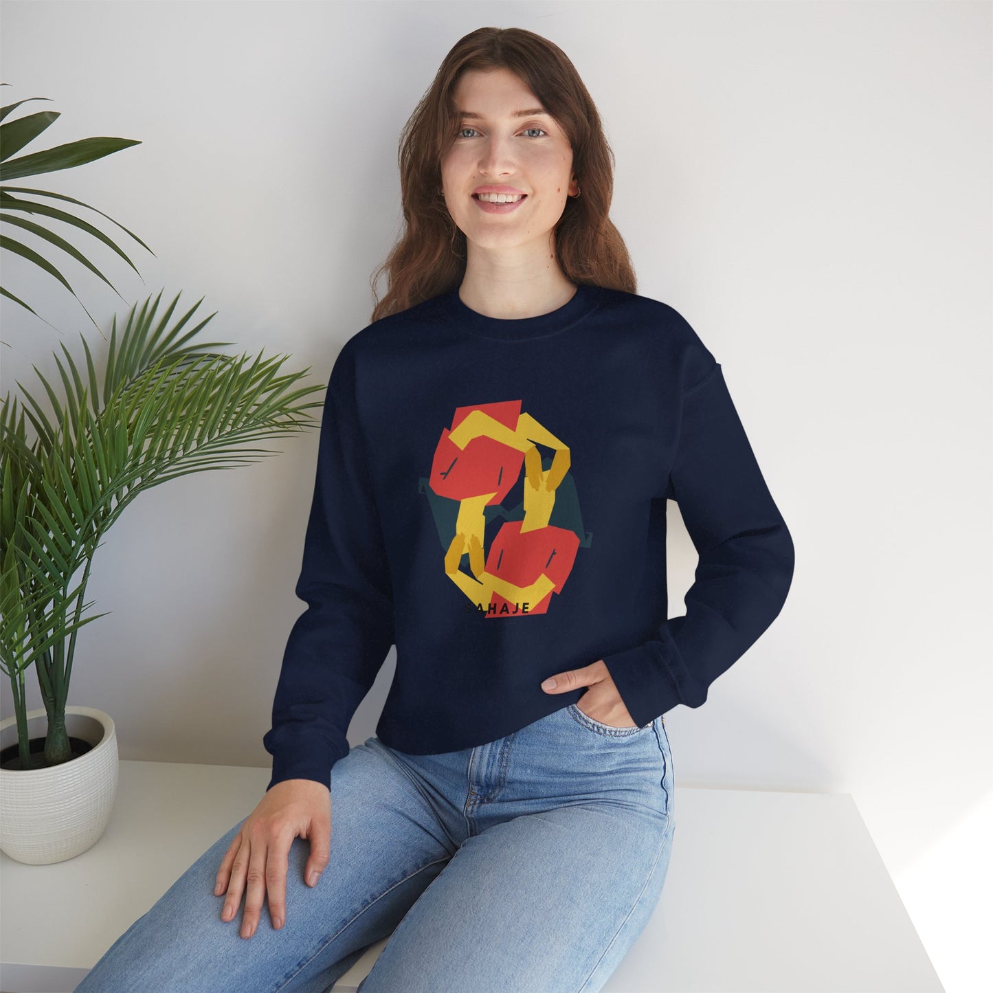 Abstract Flamingo Geometric Crewneck Sweatshirt