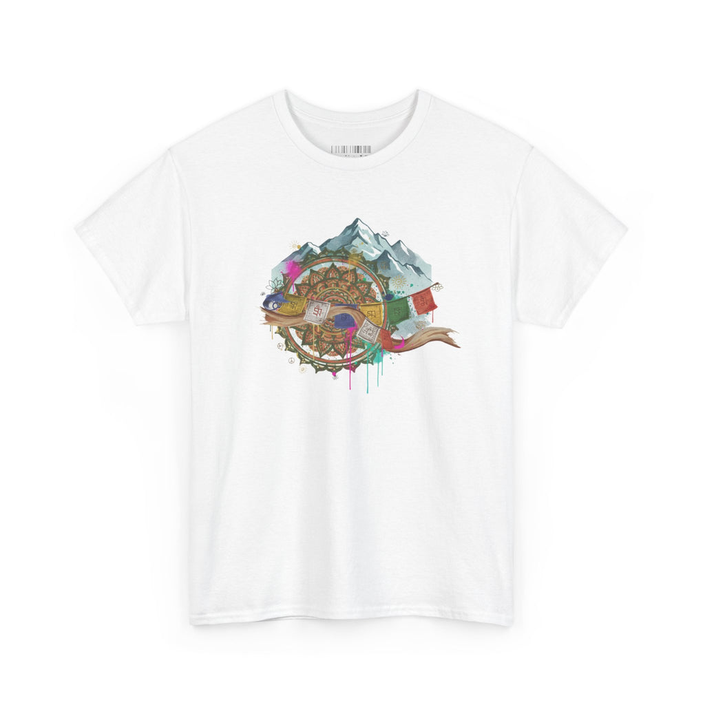 Adventure Compass Graphic Tee — Mountain, Globe & Flag Illustration
