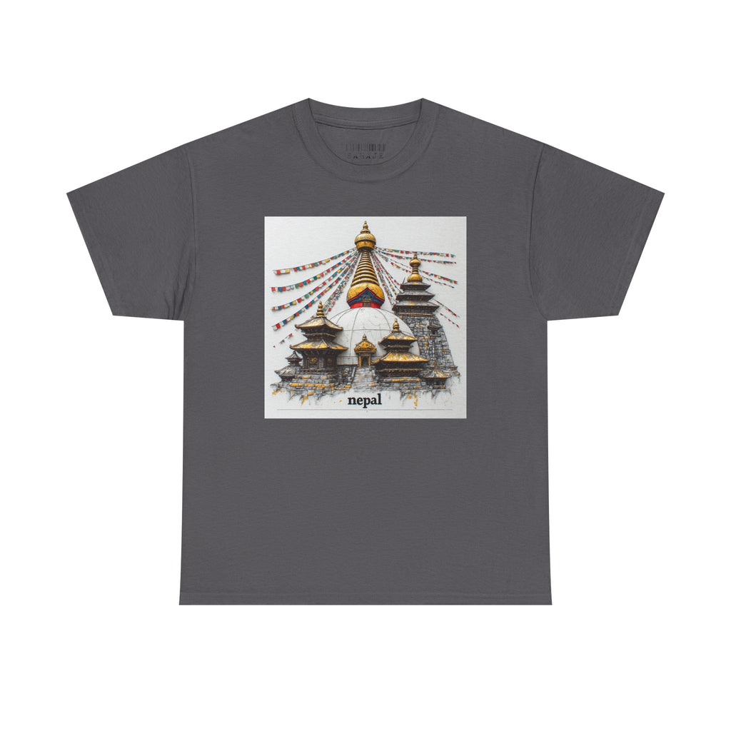 Nepal Swayambhunath Stupa T-Shirt — Buddhist Prayer Flags Travel Tee