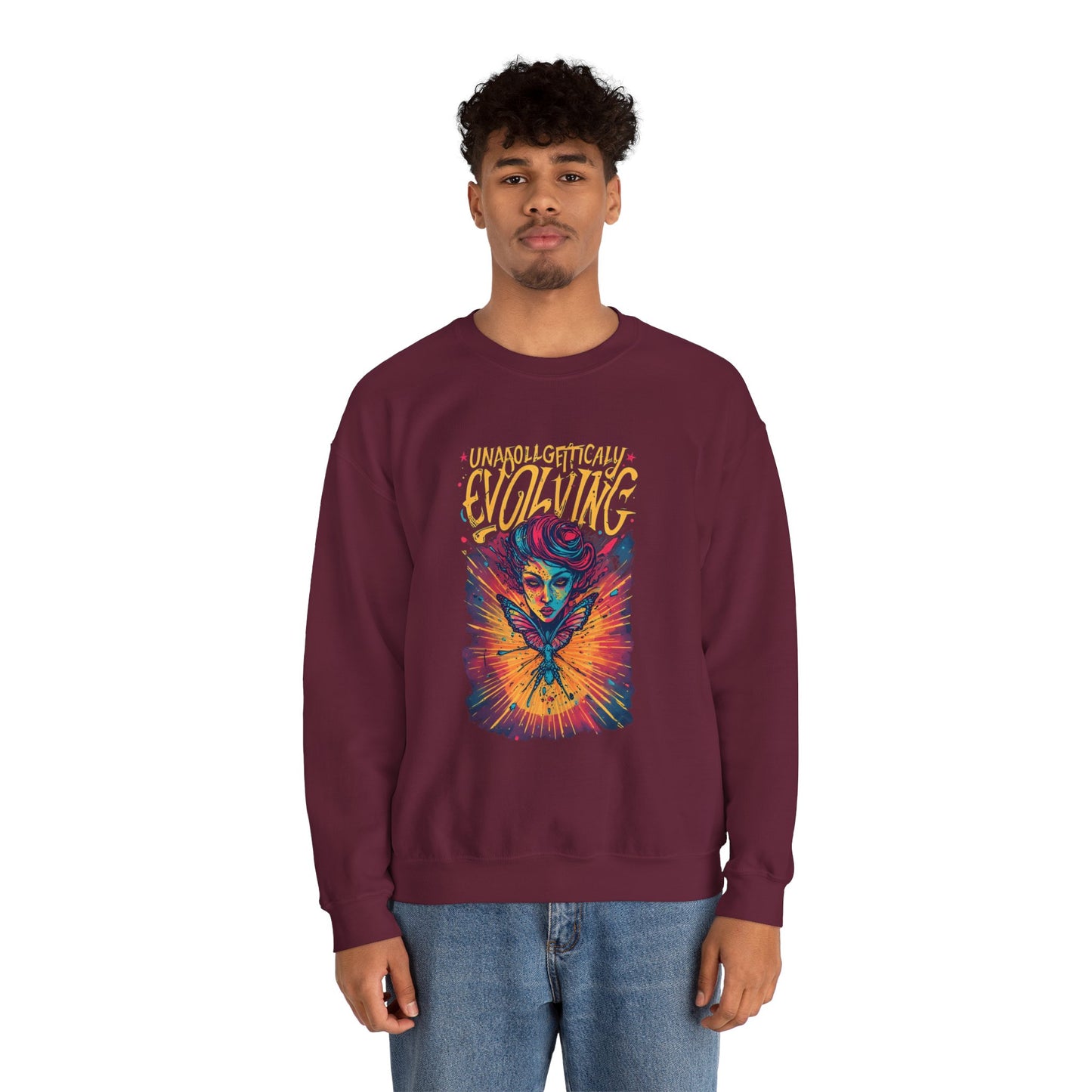 Evolving Butterfly Crewneck Sweatshirt — "Unafraid, Authentically Evolving" Inspirational Pullover