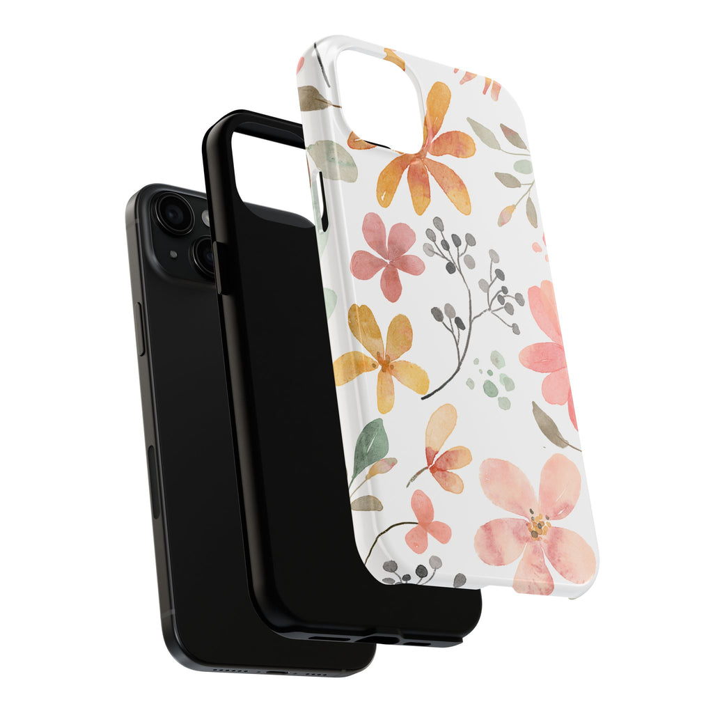 Floral Watercolor Tough Phone Case — Pink & Peach Botanical Protection