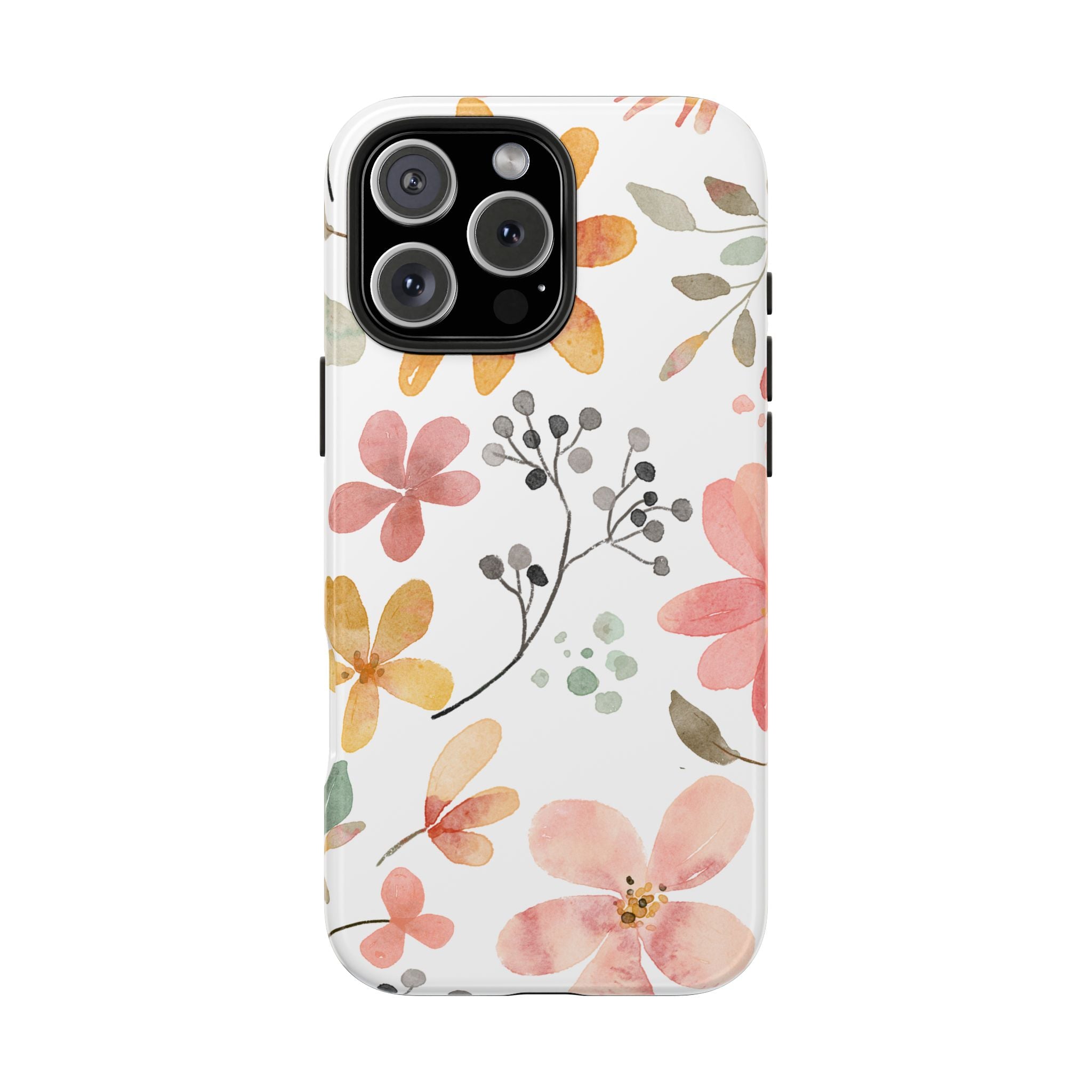 Floral Watercolor Tough Phone Case — Pink & Peach Botanical Protection