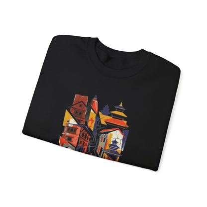 Architectural Cityscape Crewneck Sweatshirt — Abstract Urban Alley Art