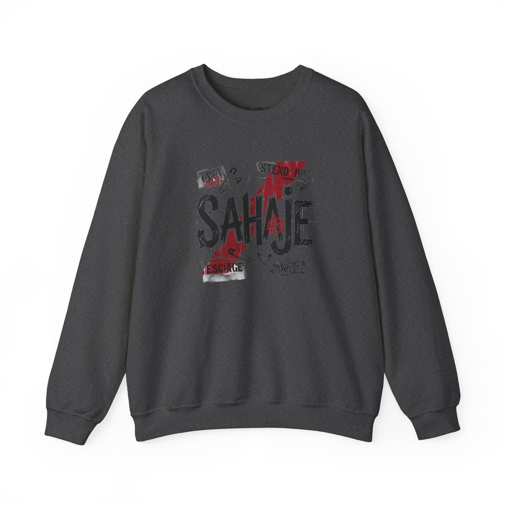 Crewneck Sweatshirt — 'Sahaje' Distressed Script Graphic