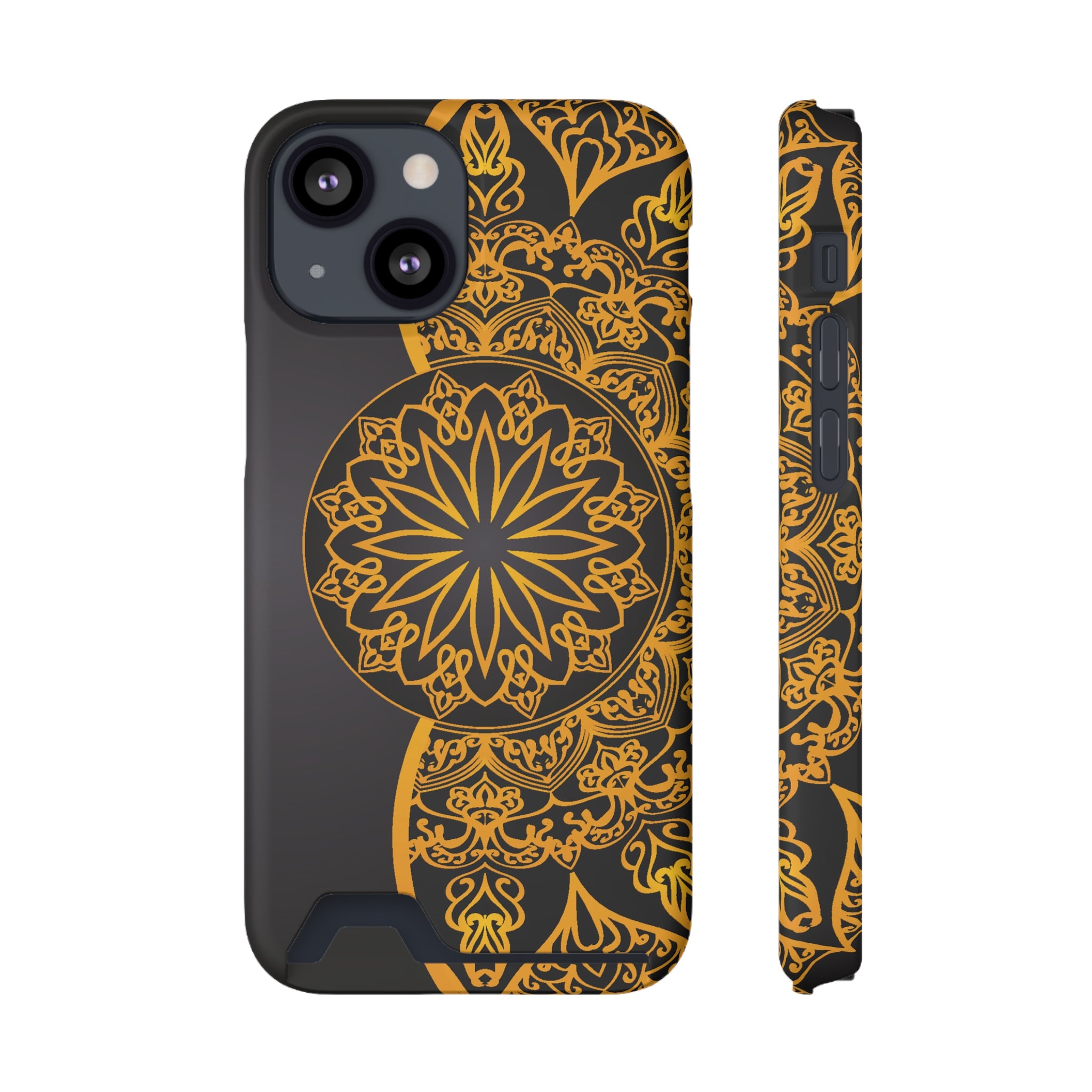 Elegant Mandala Phone Case With Card Holder, Boho Chic Gift, Smartphone Protector, Functional Accessory, Stylish Tech Decor