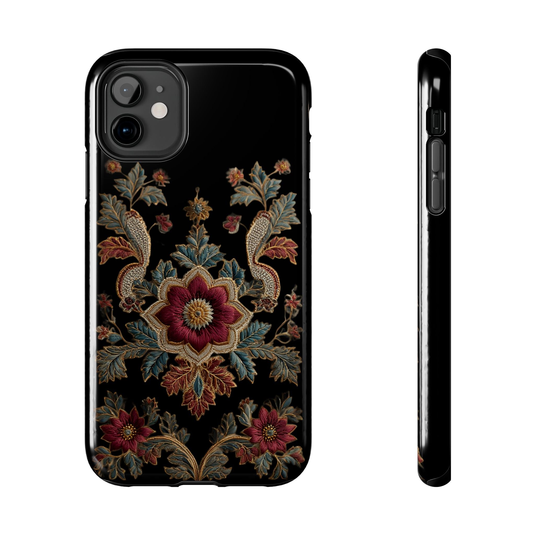 Floral Embroidered Tough Phone Case — Vintage Boho Protective Cover