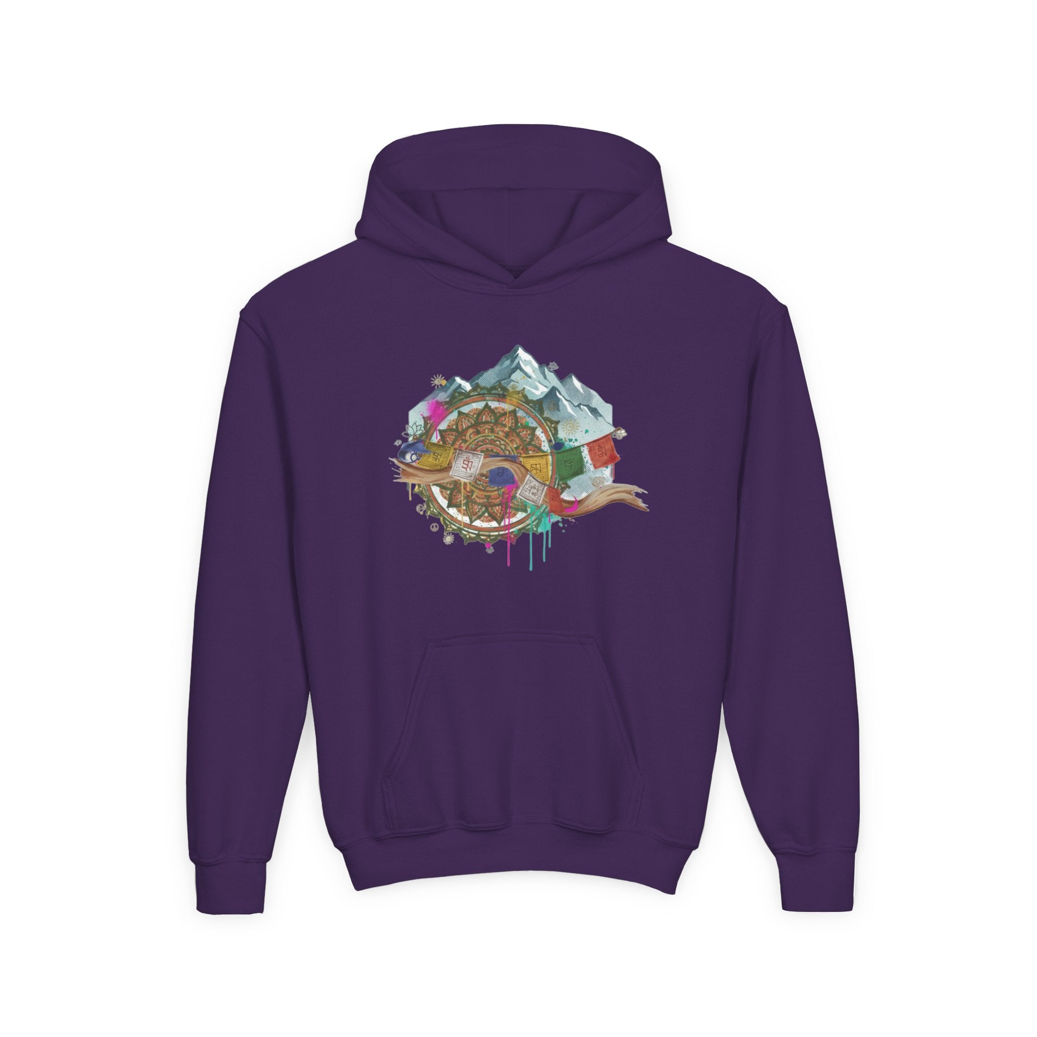 Youth Hoodie — Colorful Mountain Adventure Graphic