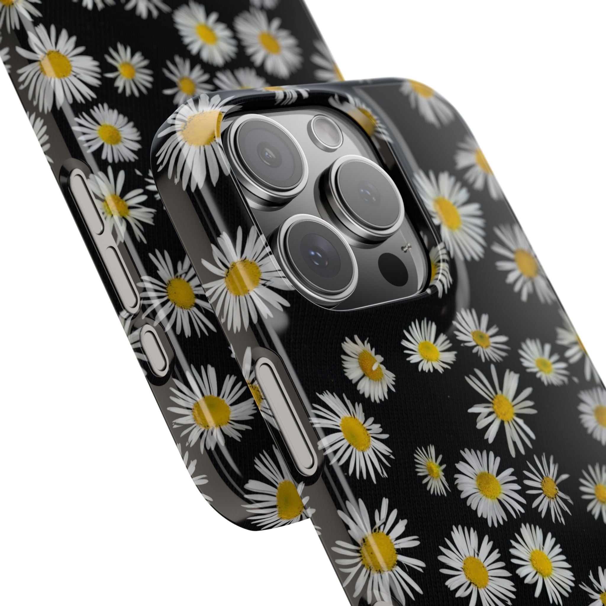 Daisy Pattern Slim Phone Case — Black Background Floral iPhone Case
