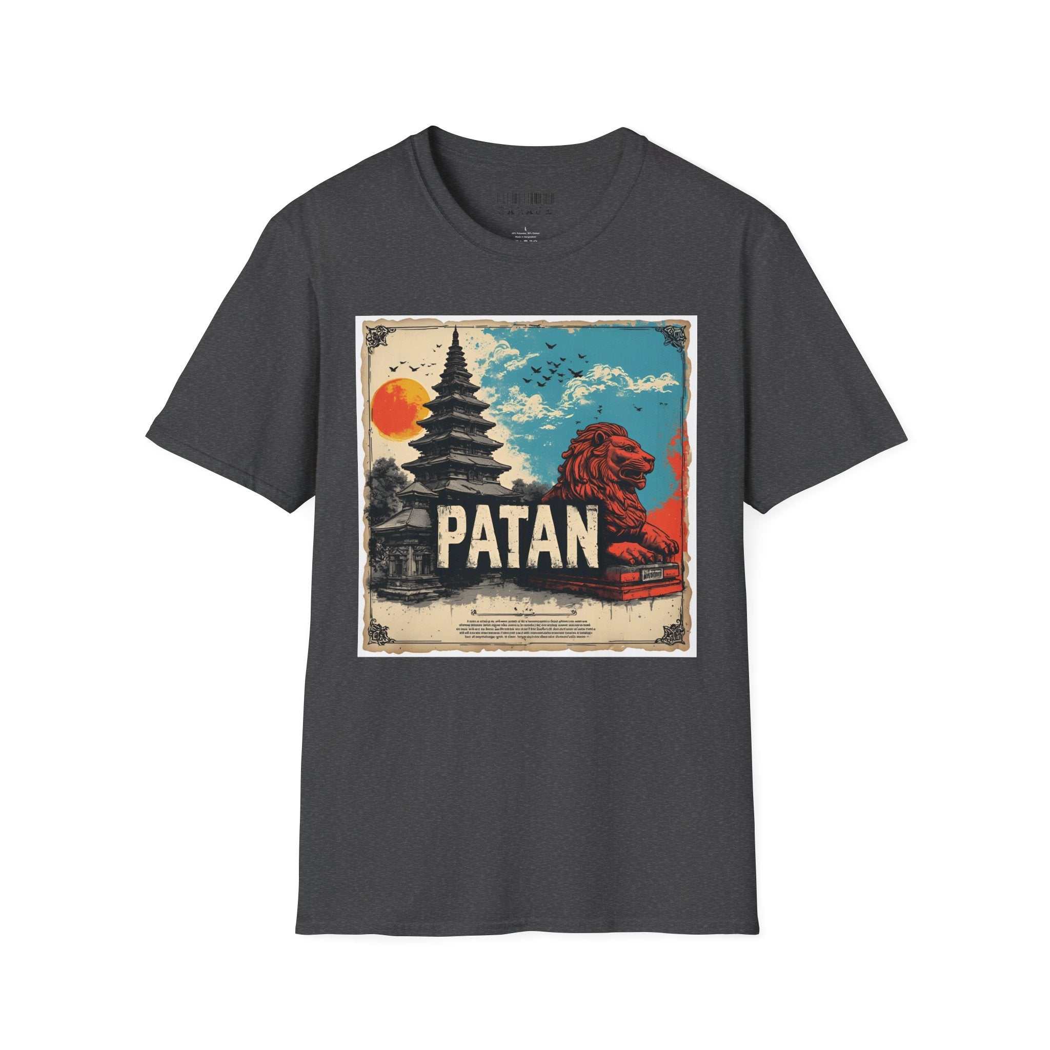 Patan City T-Shirt – Temple & Lion Graphic Tee, Nepali Cultural Heritage Design
