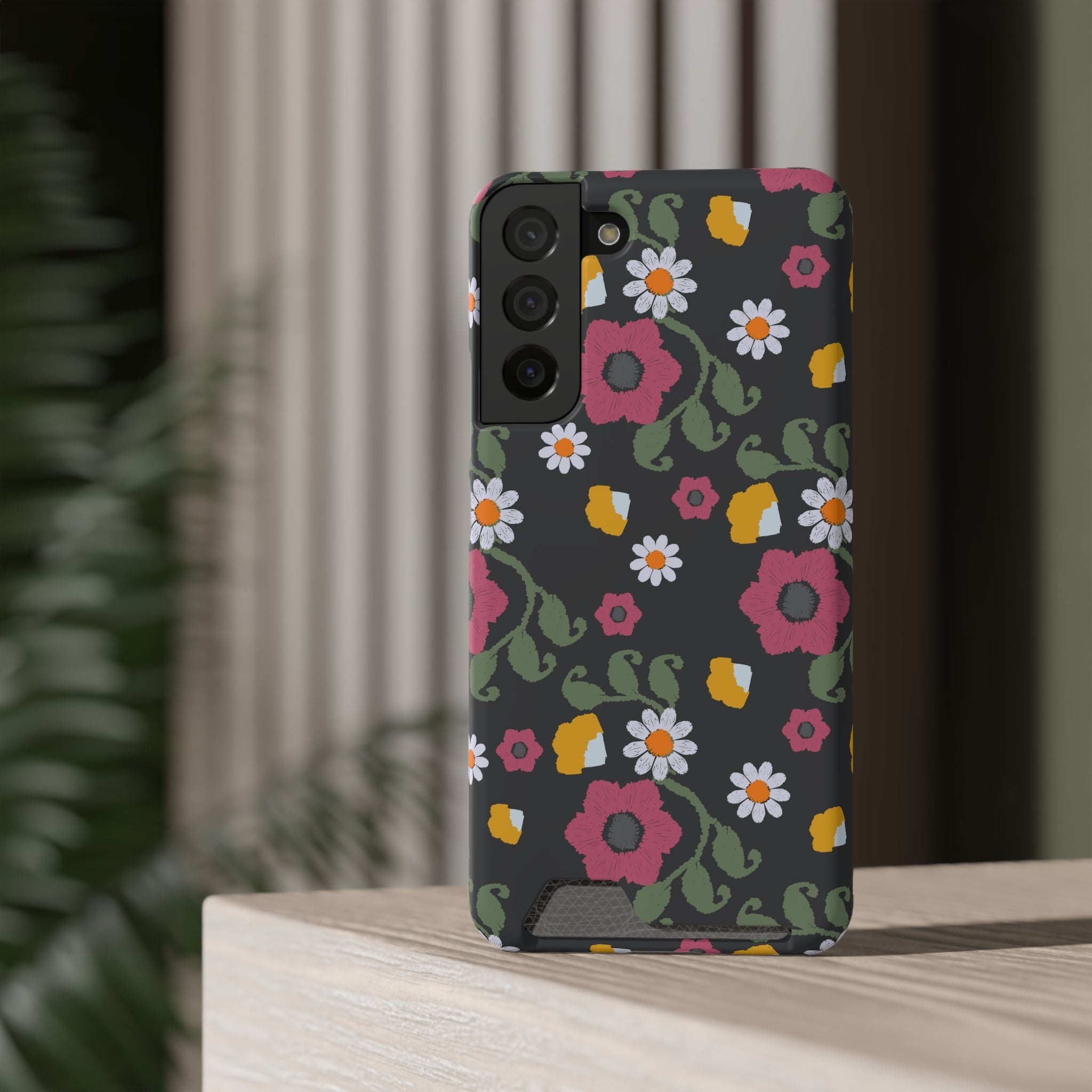 Floral Phone Case with Card Holder, Stylish Smartphone Accessory, Gifts for Her, Trendy Floral Design, Perfect for Spring & Summer