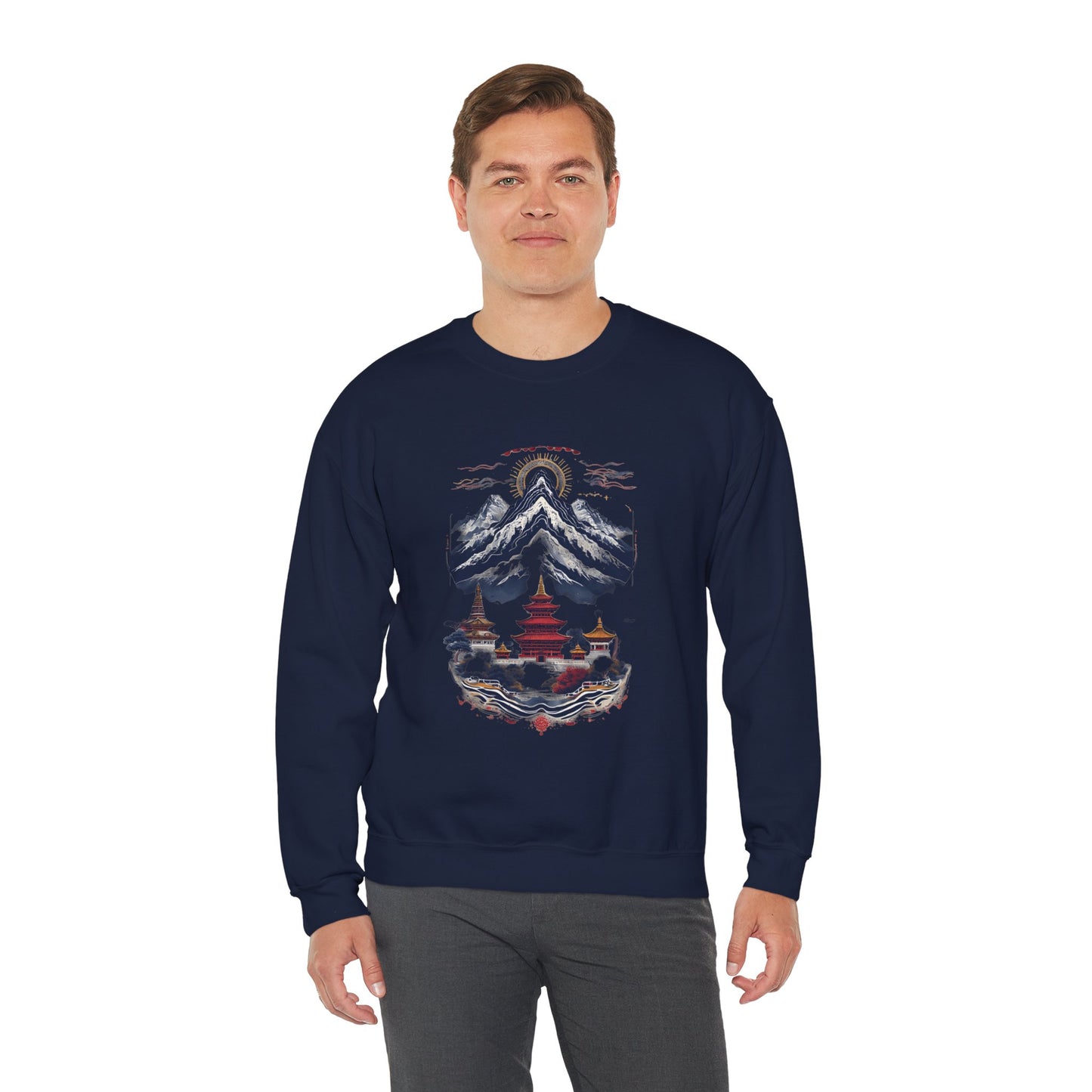 Japanese Mountain Pagoda Crewneck Sweatshirt