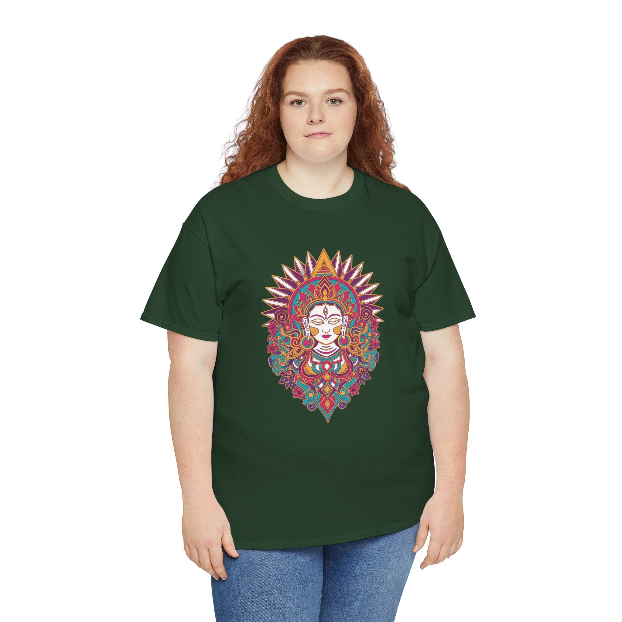 Spiritual Goddess Sun Mandala Tee — Colorful Boho Yoga T‑Shirt