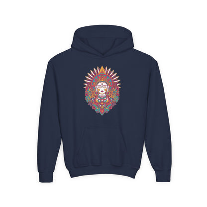Youth Hoodie with Colorful Sugar Skull Goddess Design — Day of the Dead Kids Pullover