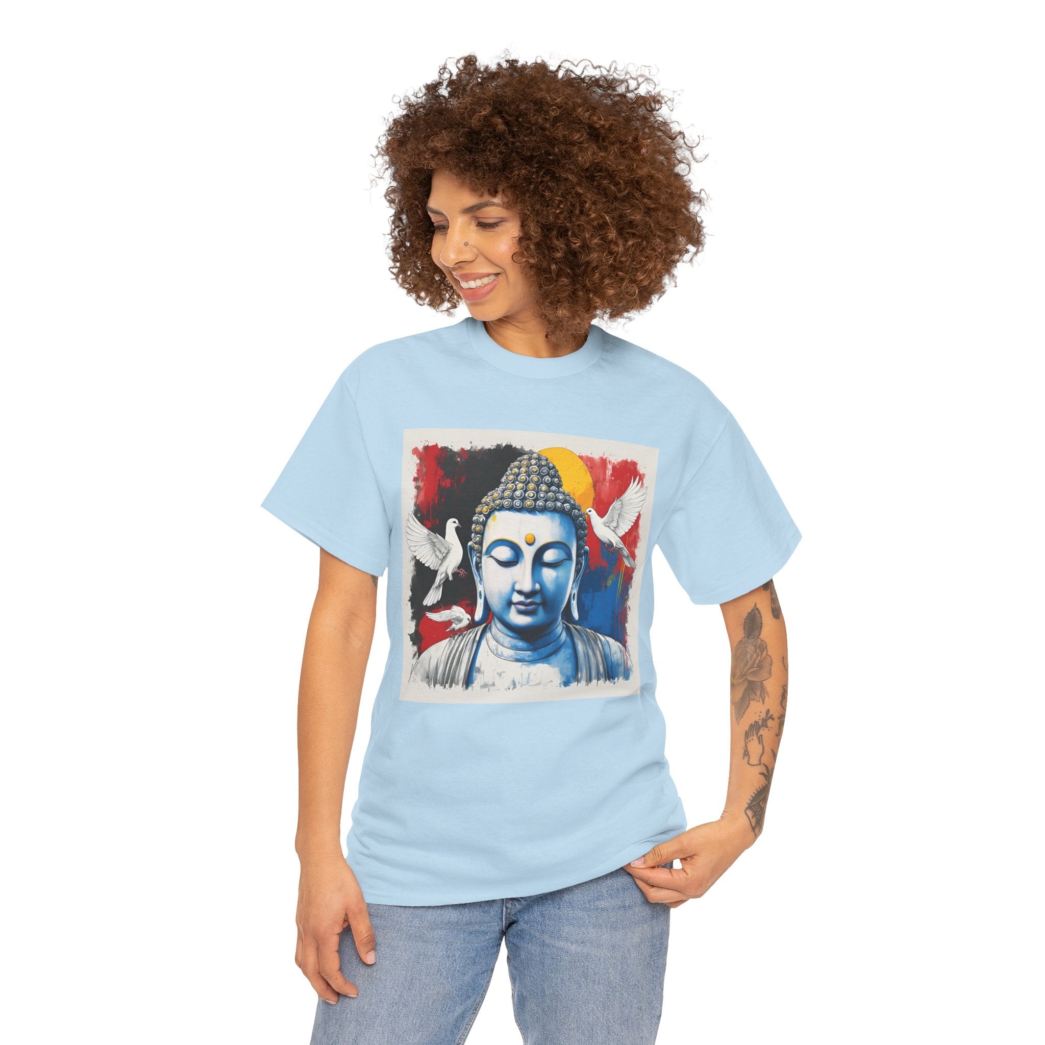 Buddha Peace Tee — Colorful Buddha & Doves Graphic T-Shirt