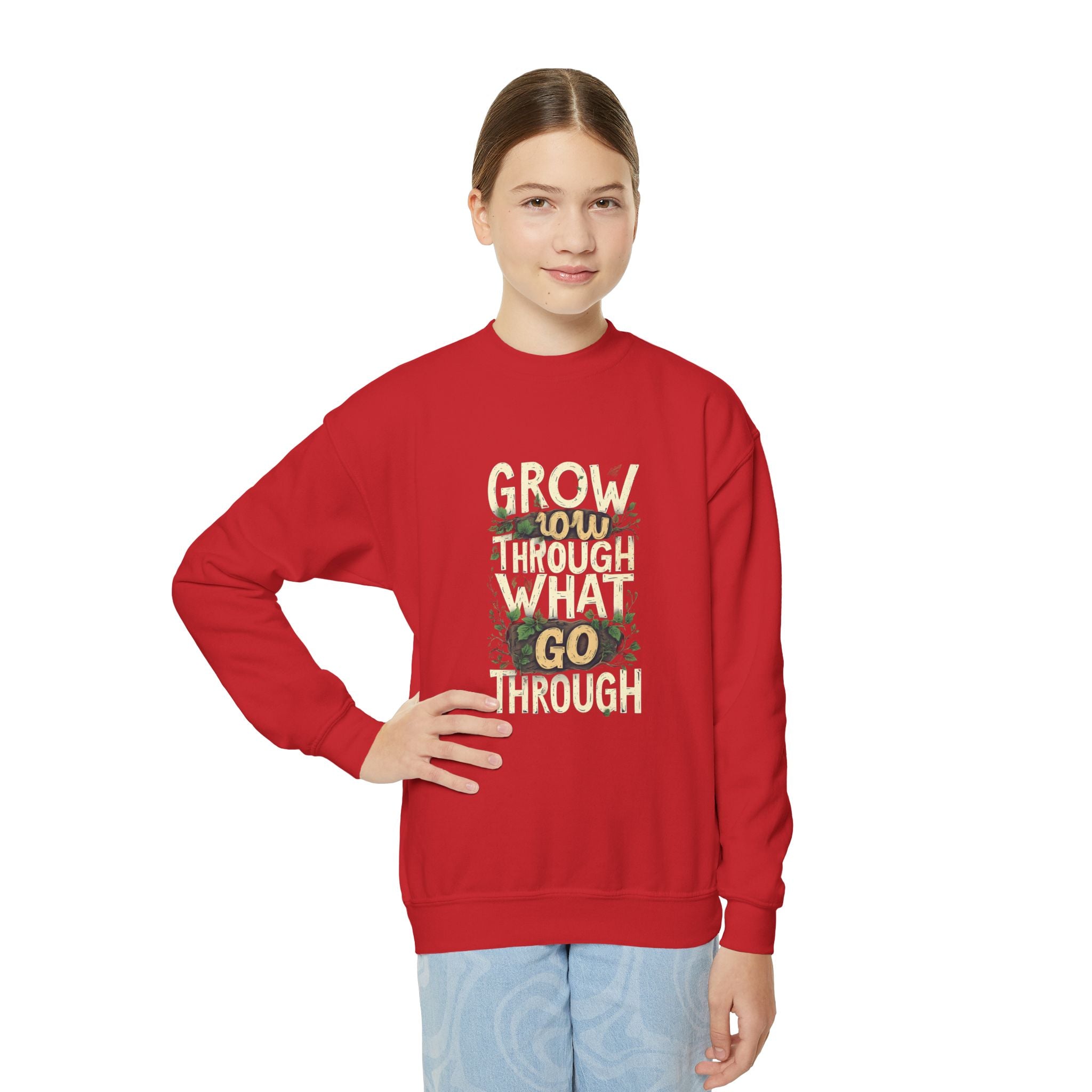 Youth Crewneck "Grow Slow, Go Far" Floral Sweatshirt