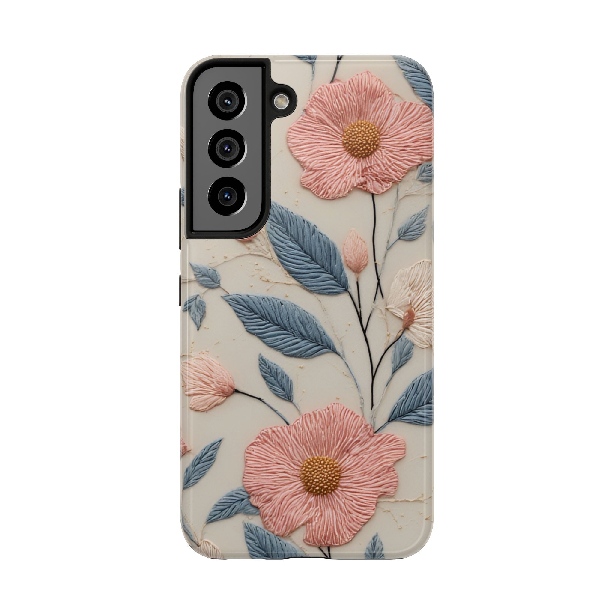 Floral Embroidered Tough Phone Case — Pink Blossom Protective Phone Cover