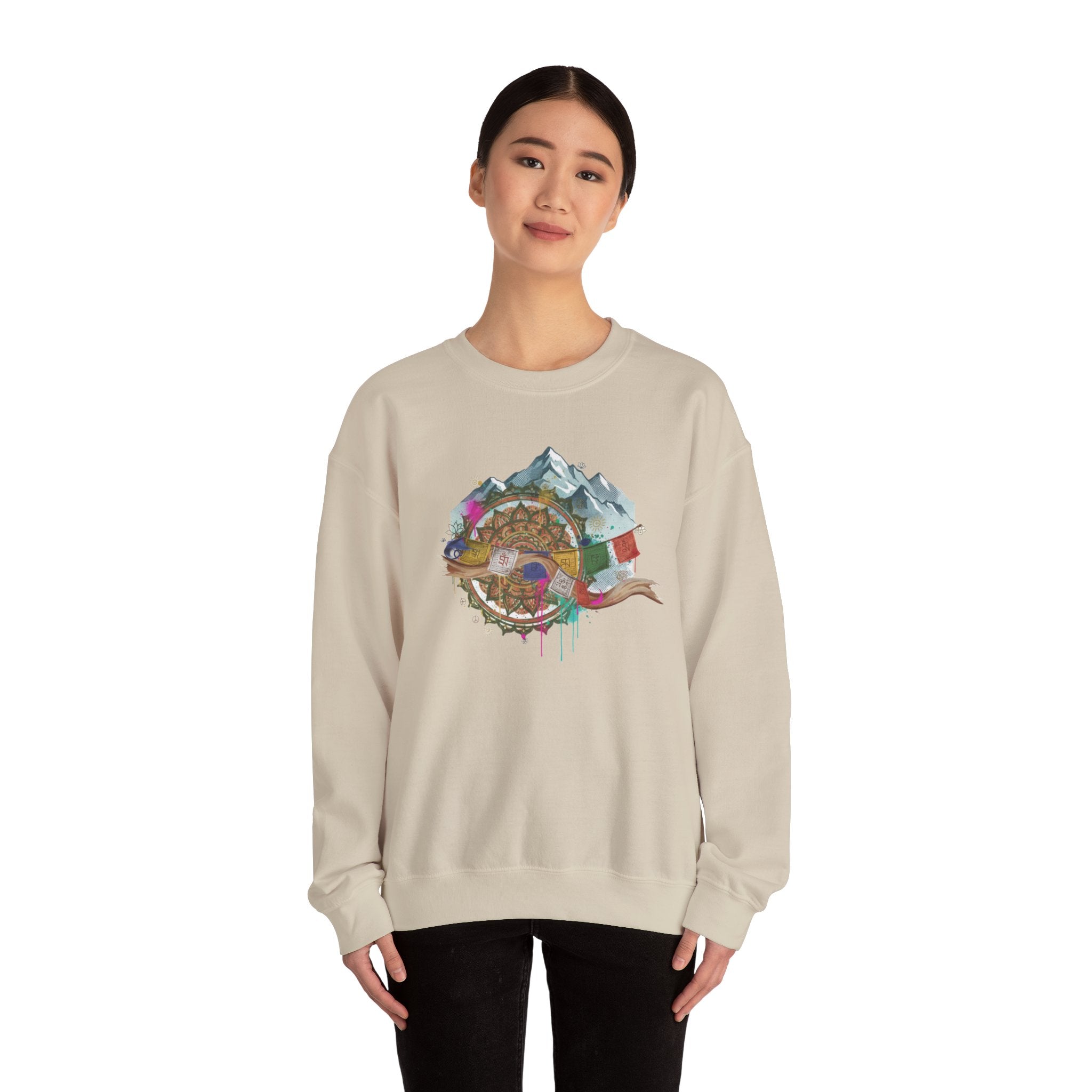 Adventure Mountain Crewneck Sweatshirt — Colorful Hiking Compass & Peaks Design